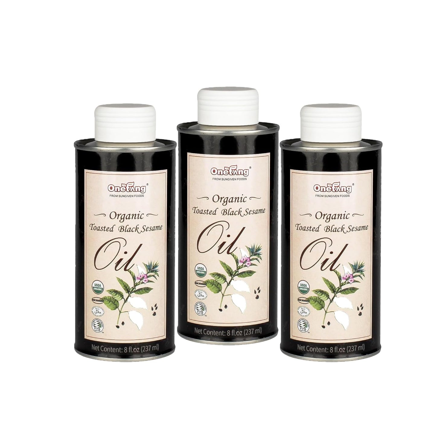 ONETANG Organic Toasted Black Sesame Oil - 100% Pure, Ideal for Cooking Asian Dishes, Vegan, Non-GMO - 8 fl oz x 3 Tins - Espot.com.au