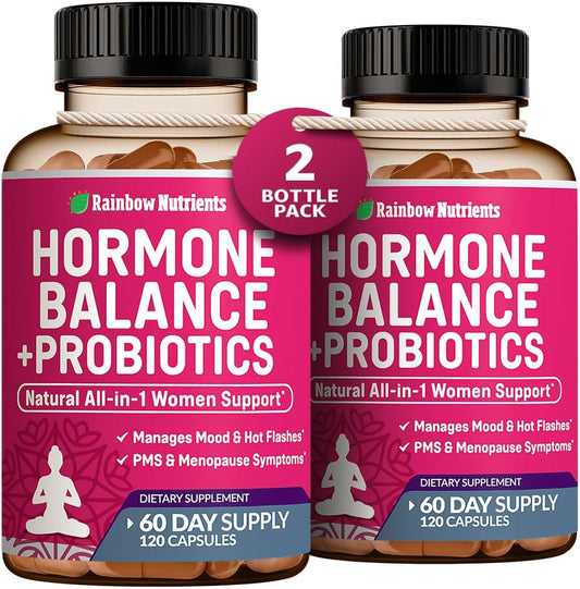 2 Pack Hormone Balance and Probiotics for Women - Natural Menopause Relief with Chasteberry, Dong Quai, Black Cohosh - Non GMO - 240 V Capsules - Espot.com.au