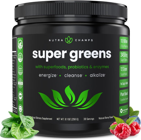 organic-super-greens-powder-with-20-green-veggie-foods---wheat-grass-spirulina-chlorella---antioxidant-digestive-enzyme-probiotic-blends---90-oz-berry-flavor-1