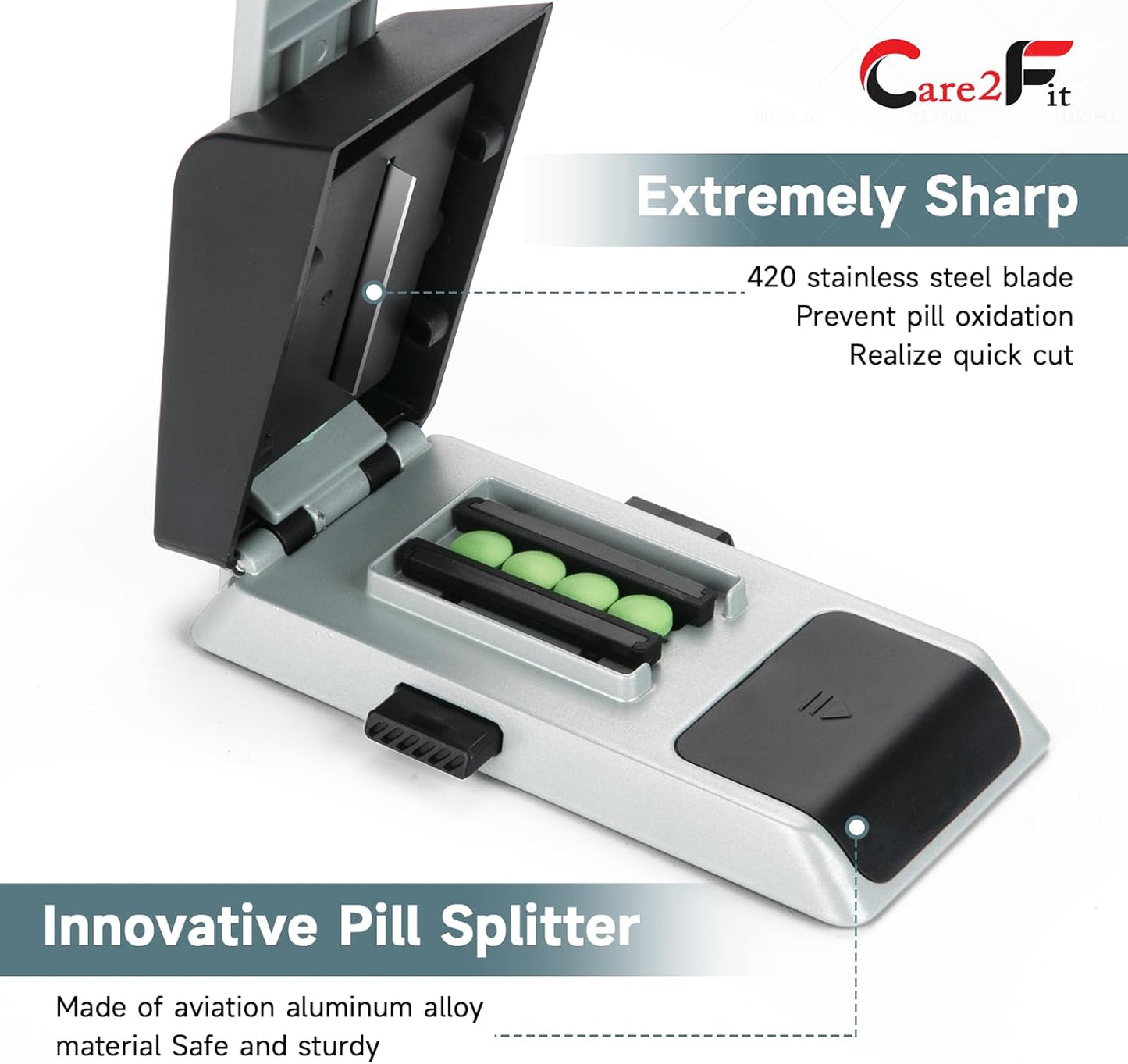 auto-centering-pill-cutter-device---aviation-aluminum-alloy-with-402-stainless-blade---anti-cut-design---ergonomic-control---designed-in-usa---silvery-2