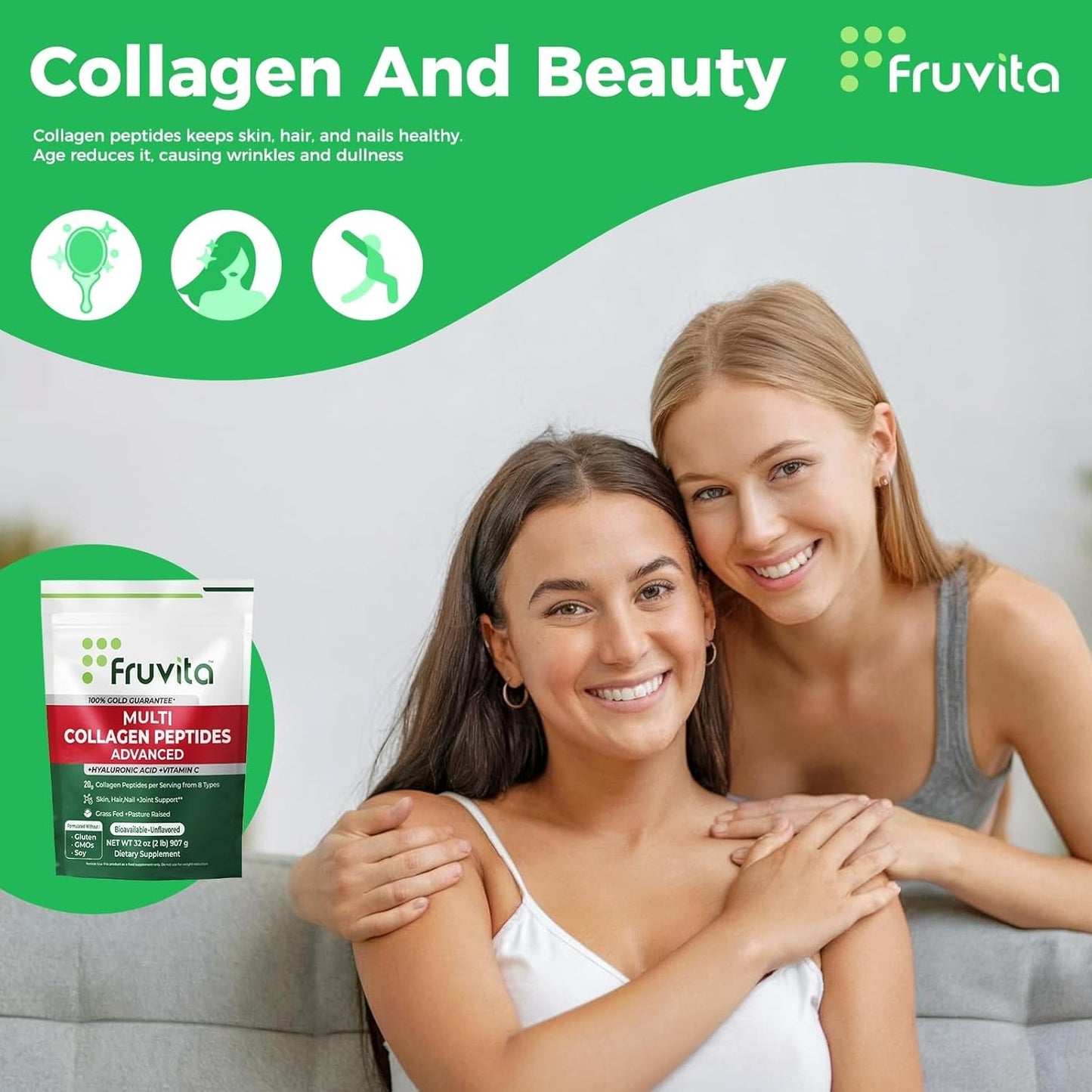 fruvita-multi-collagen-peptides-powder---2lb---8-types-of-collagen-with-hyaluronic-acid-vitamin-c---unflavored---non-gmo---supports-hair-skin-nails-joints-bones-3