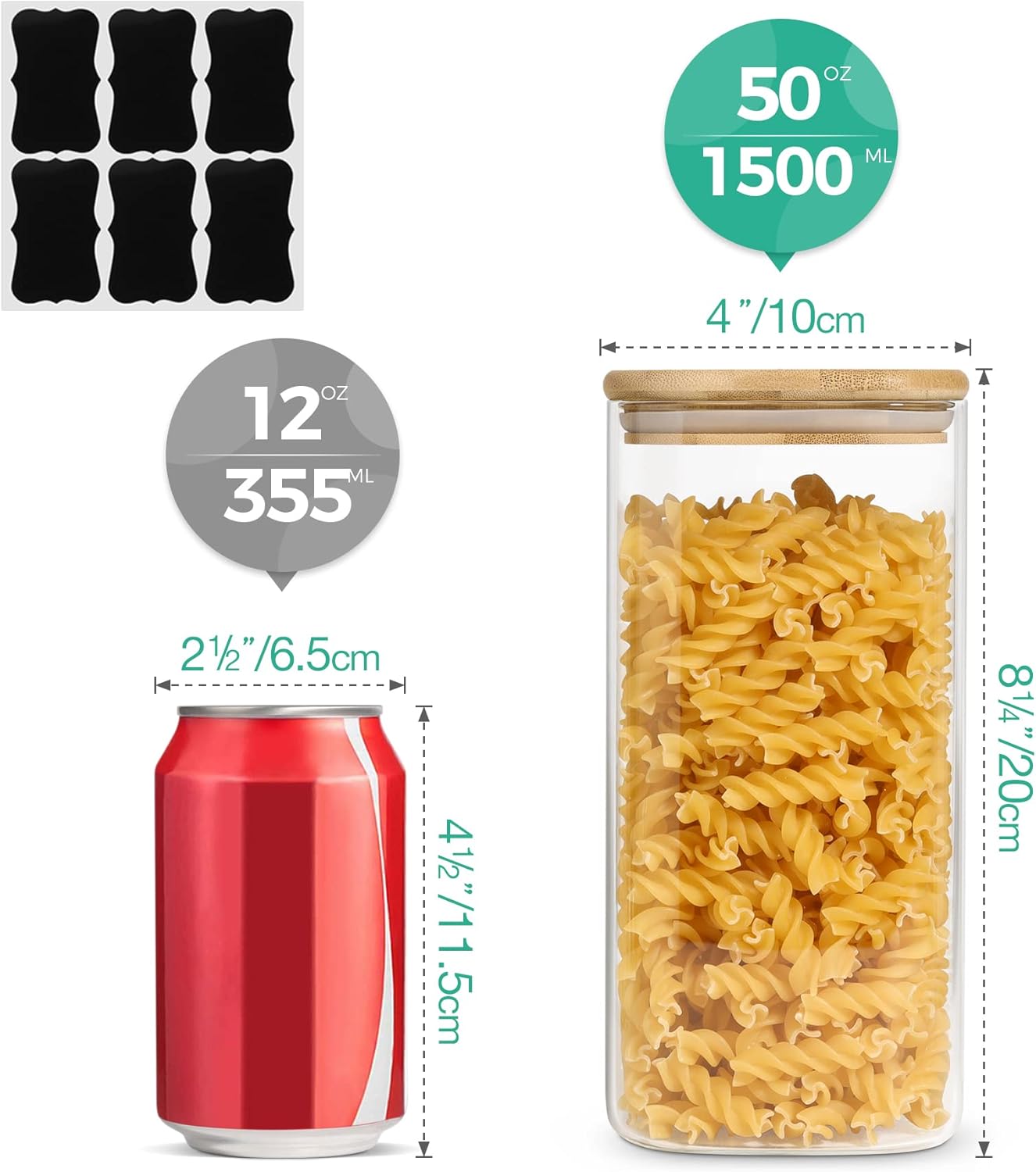 set-of-4-airtight-glass-storage-canisters-with-wood-and-bamboo-lids---square-containers-for-noodles-flour-sugar-tea-coffee---50oz-and-31oz-jars-with-spoons---kitchen-organization-solution-4