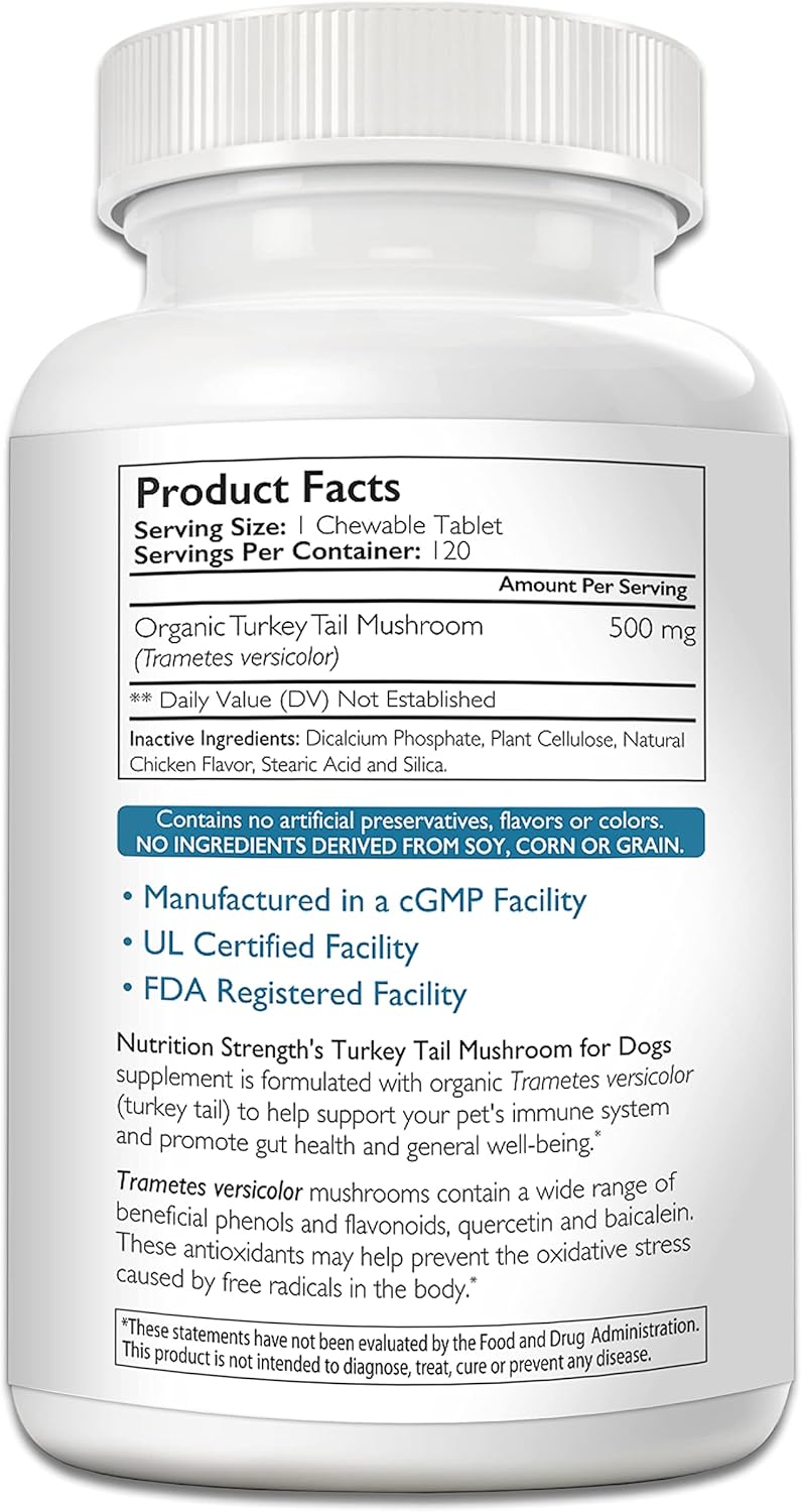 Turkey Tail Mushroom Supplement for Dogs - Immune Support, Gut Health, Antioxidant, Inflammation Relief - 120 Chewable Tablets - Espot.com.au