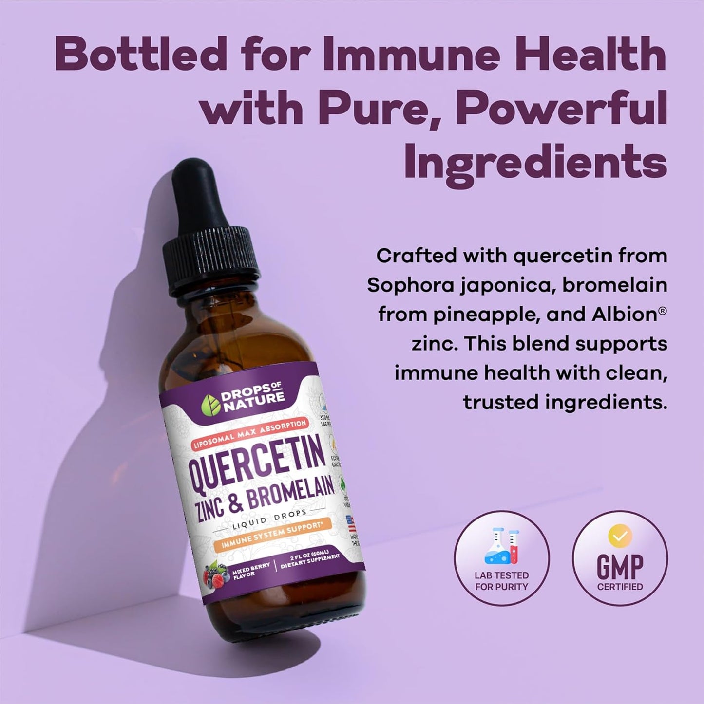 Nature's Quercetin with Bromelain & Zinc Liquid Drops - 750mg Immune Support for Adults & Kids | Bioflavonoid Rich Formula | Supports Immune Defense & Cellular Health | Vegan & Non-GMO | 2 Fl Oz - Espot.com.au