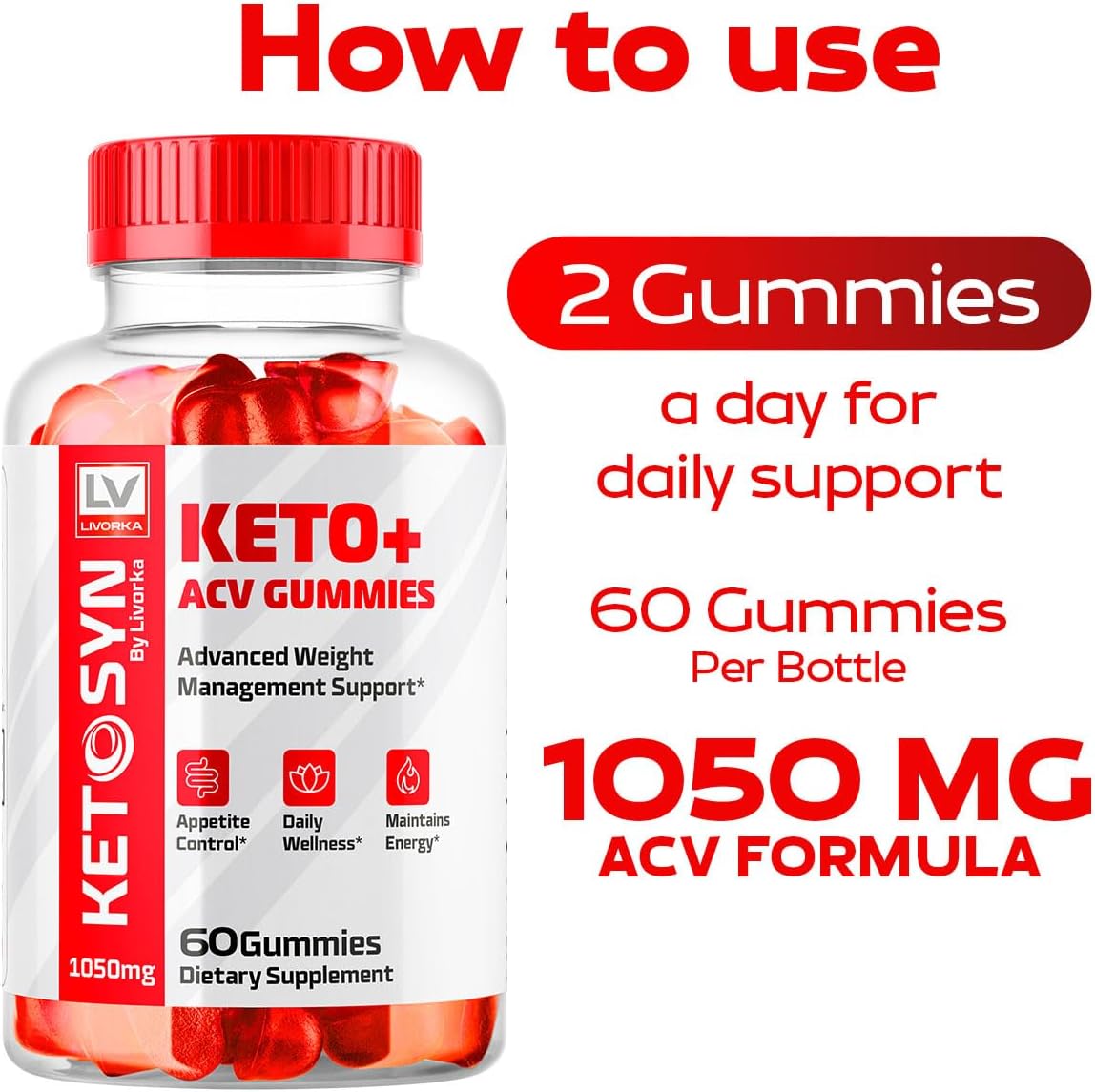 Ketosyn Keto ACV Gummies (2 Pack) 1050 MG - 120 Gummies for 2 Months - Keto Syn Gummies for Enhanced Weight Management and Digestive Health - Espot.com.au