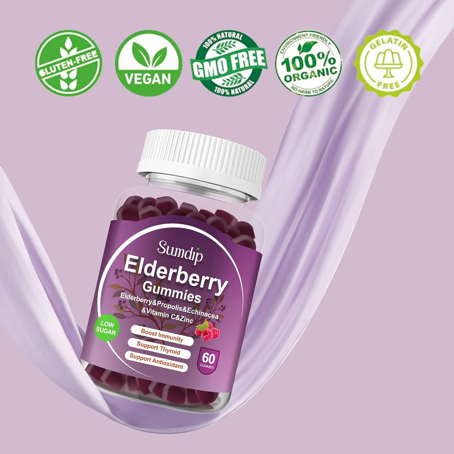 Organic Elderberry Gummies with Zinc and Vitamin C for Immune Support - Vegan, Non-GMO, Gluten Free - 120 Gummies, Berry Flavor - Espot.com.au