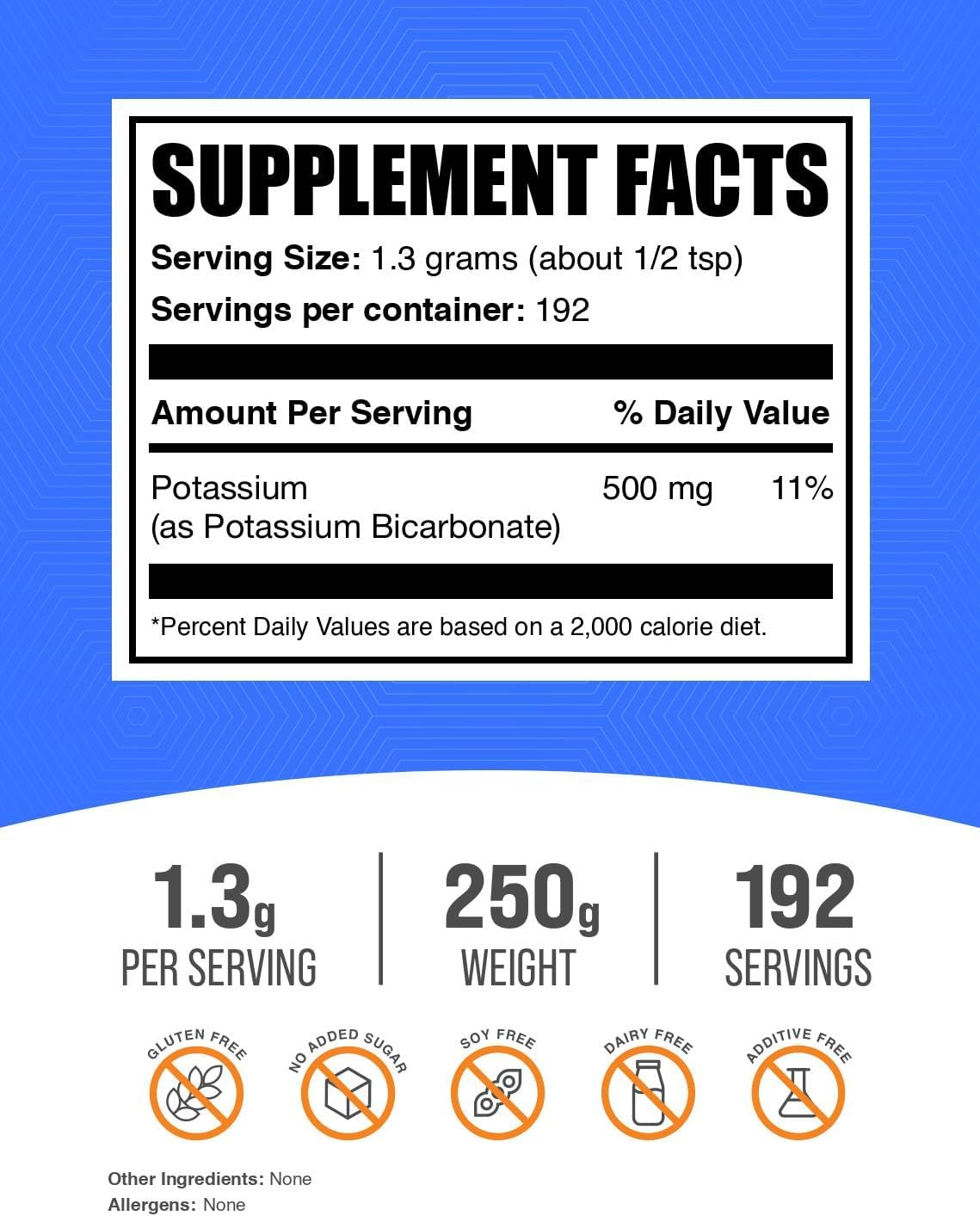 Potassium Bicarbonate Powder - High Quality Potassium Supplement - 250g (8.8 oz) - Food Grade, 1300mg per Serving - Bulk Pack of 1 - Espot.com.au