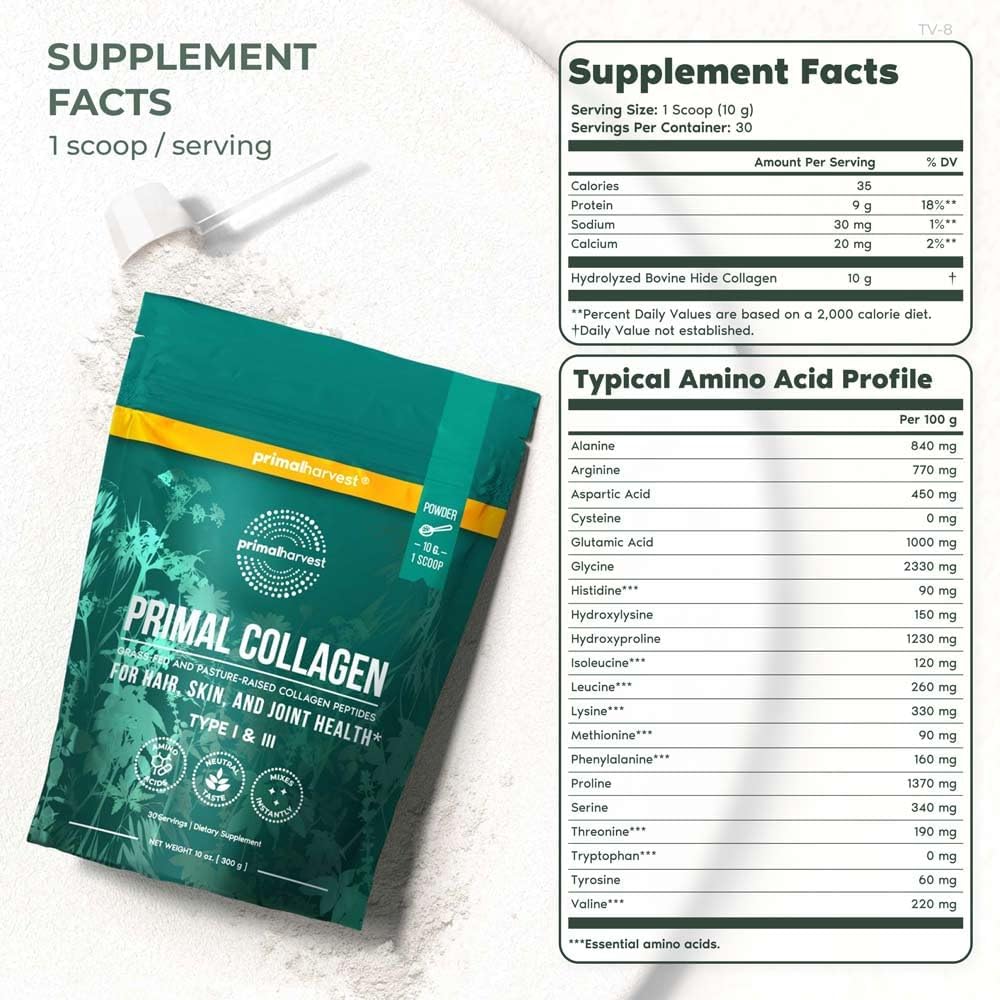 primal-harvest-collagen-peptides-powder---type-i-iii-10-oz---hair-skin-nails---unisex---single-pack-2