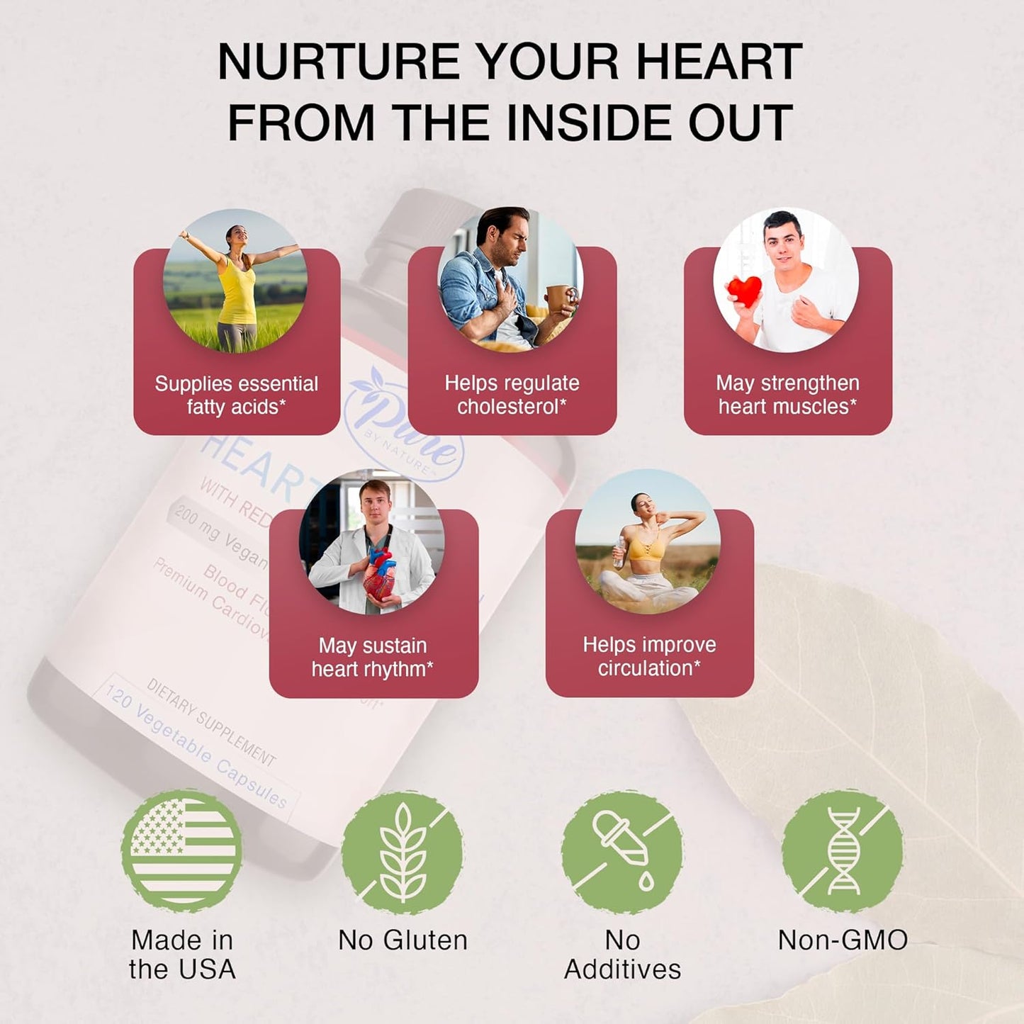 Red Yeast Rice & CoQ10 Supplement for Vascular Health & Blood Flow - 30 Servings (120 Veg Capsules) - Pure By Nature - Espot.com.au