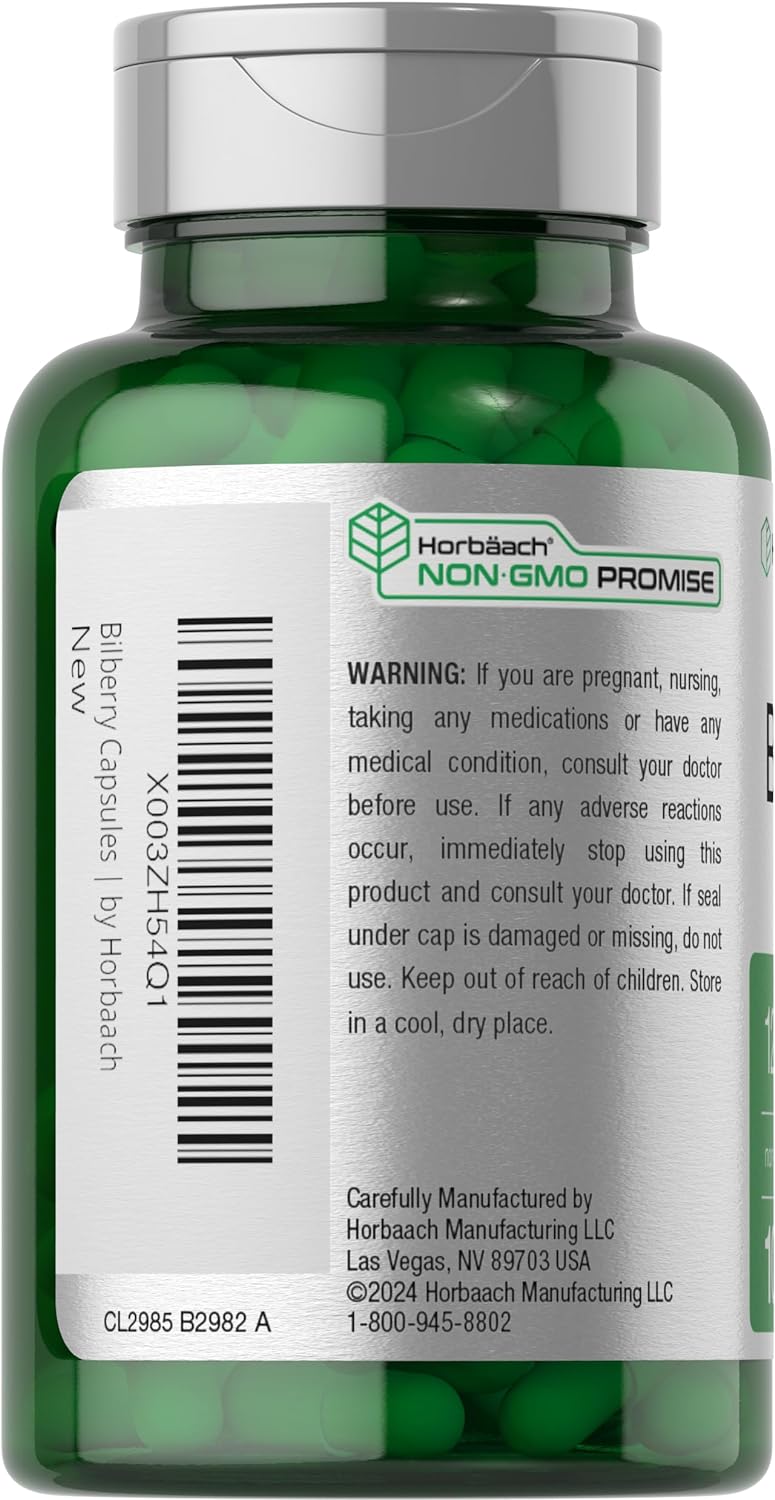 1200mg Bilberry Fruit Extract Capsules - 100 Count | Vegetarian, Non-GMO, Gluten Free Supplement by Horbäach - Espot.com.au