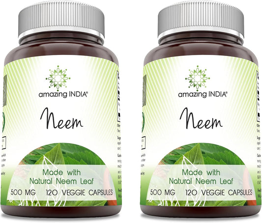India Neem 500 mg Veggie Capsules - Natural Non-GMO Supplement for Vegetarians - Gluten Free - Made in USA - 120 Capsules (2 Pack) - Espot.com.au