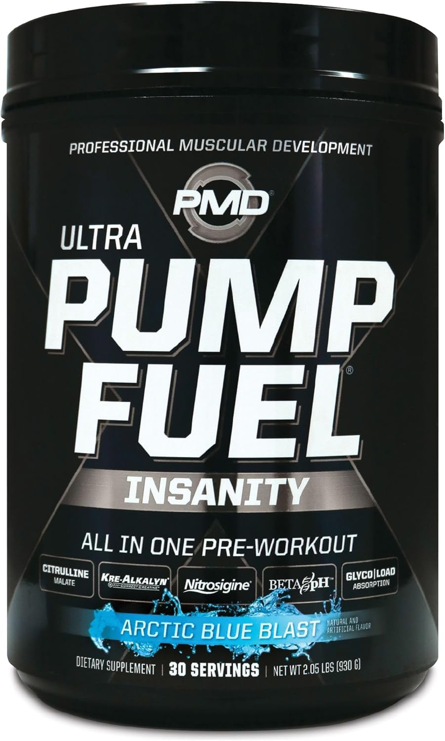 pmd-sports-ultra-pump-fuel-insanity-arctic-blue-blast-pre-workout-mix---energy-strength-endurance-recovery---complex-carbs-amino-energy---30-servings-1