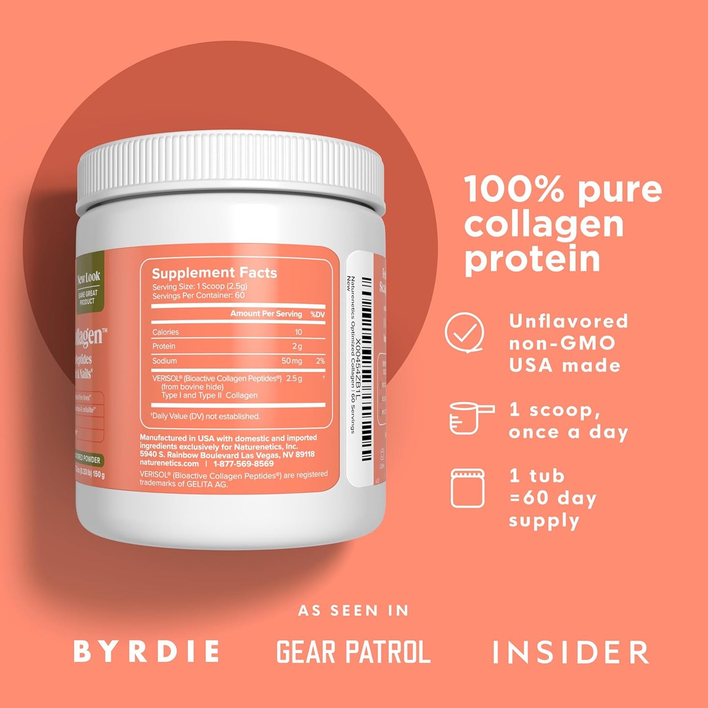 natural-hair-skin-nails-collagen-peptides-powder---patented-formula-for-youthful-skin-strong-hair---hormone-free-keto-friendly---unflavored---60-servings-2