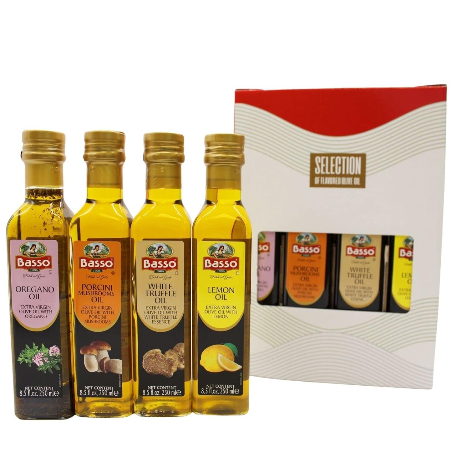 basso-1904-infused-olive-oil-gift-box-set---white-truffle-lemon-porcini-oregano---4-bottles-x-85-floz---extra-virgin-olive-oil---250ml-2