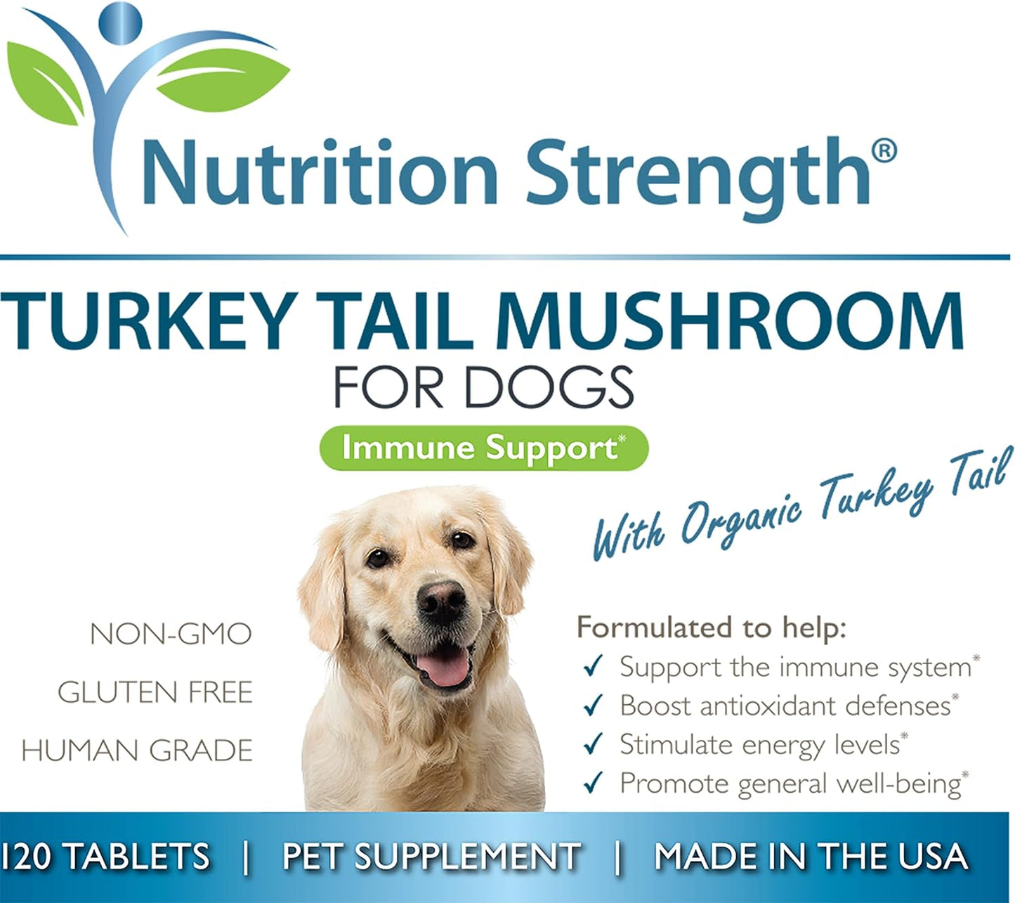 Turkey Tail Mushroom Supplement for Dogs - Immune Support, Gut Health, Antioxidant, Inflammation Relief - 120 Chewable Tablets - Espot.com.au