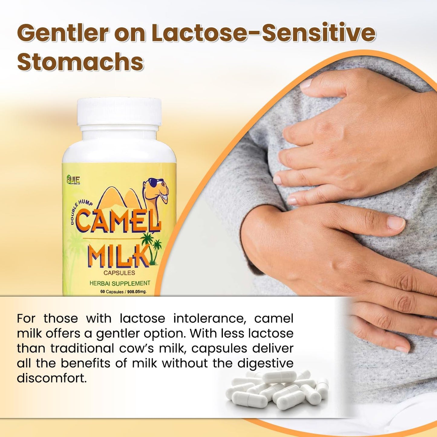 Pure Camel Milk Capsules with Herbal Supplements - 908.05mg Powder, Calcium, Vitamin C, B1, B2 - 60 Capsules - Espot.com.au