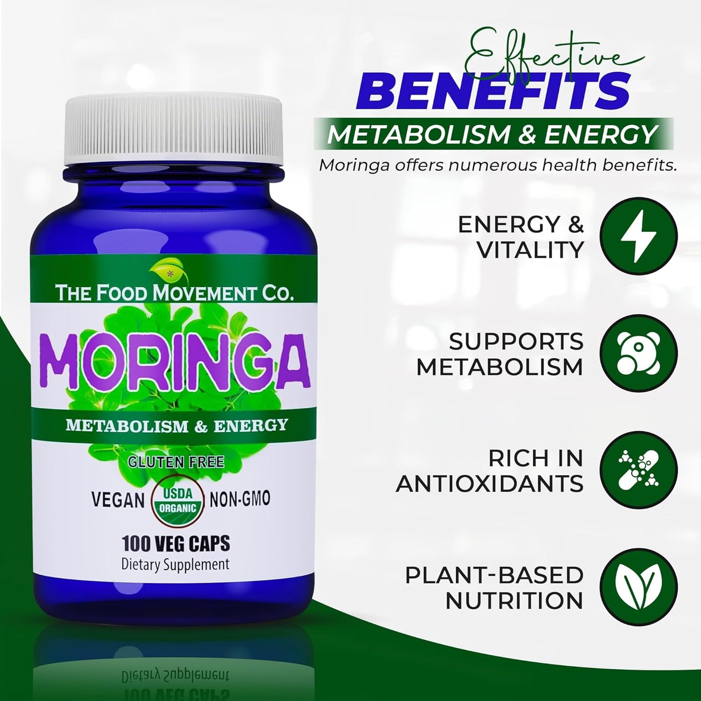 Certified Organic Moringa Superfood Capsules for Whole Body Wellness with Natural Energy Support - 100 Vegan Capsules - Espot.com.au