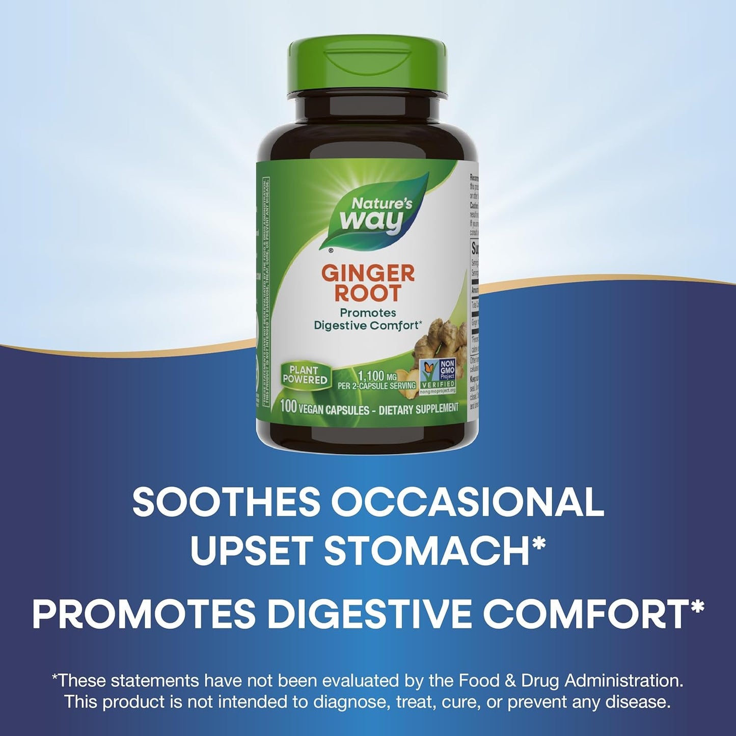 Nature's Way Ginger Root Capsules - 1100mg for Digestive Comfort & Motion Sickness Relief - Non-GMO - 100 Count - Espot.com.au