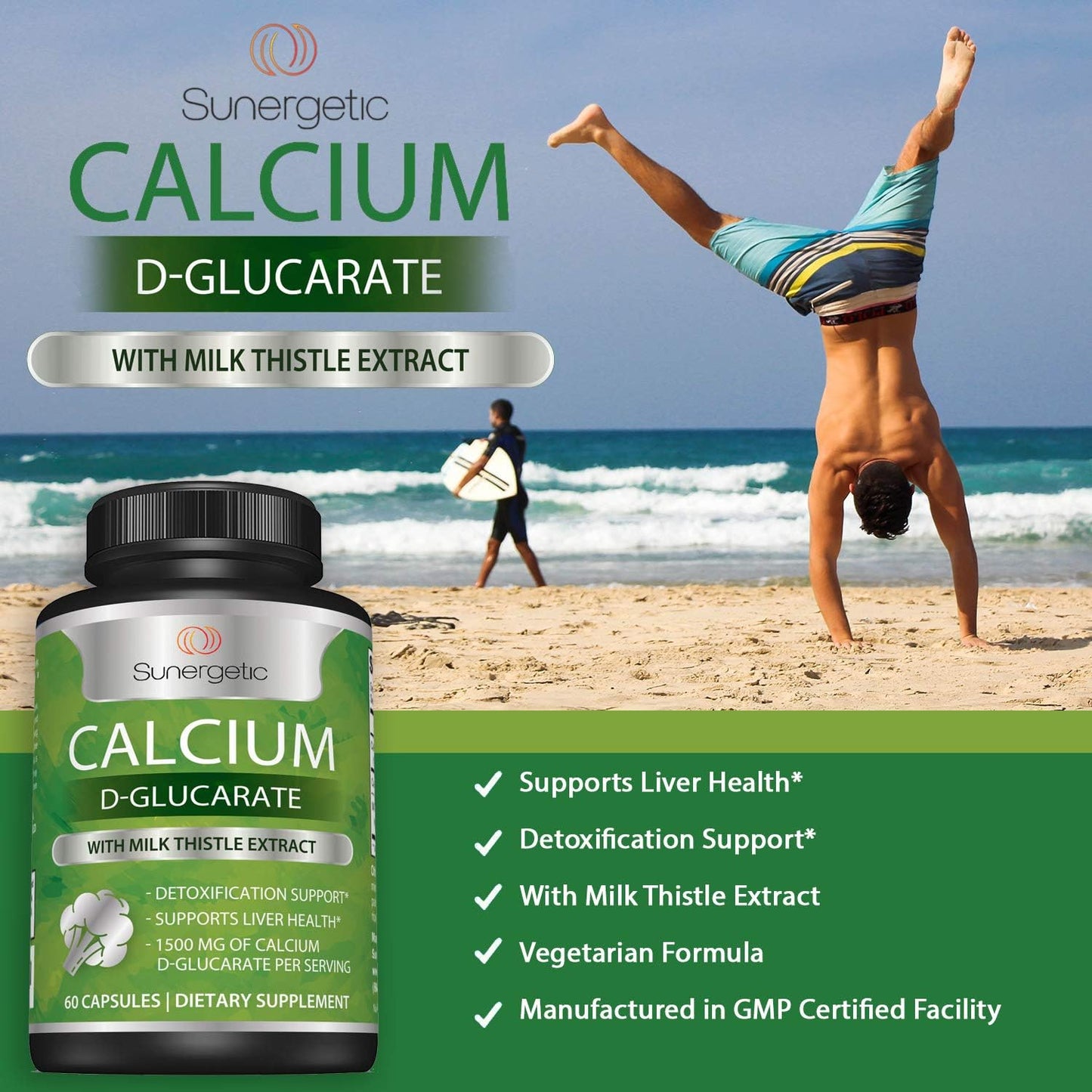 Premium Calcium D-Glucarate Supplement with Milk Thistle Extract - Liver & Detox Support - 500mg Per Serving - 60 Capsules - Espot.com.au