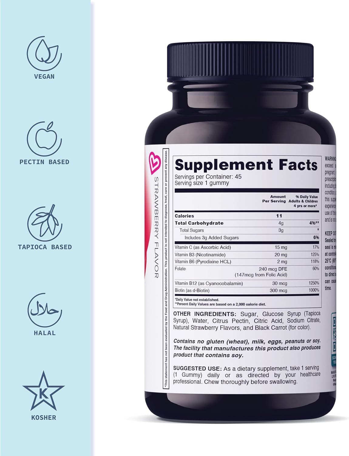 Strawberry Flavored B Complex Vitamin Gummies with B3, B6, B12, Biotin for Energy - 45 Count - Espot.com.au