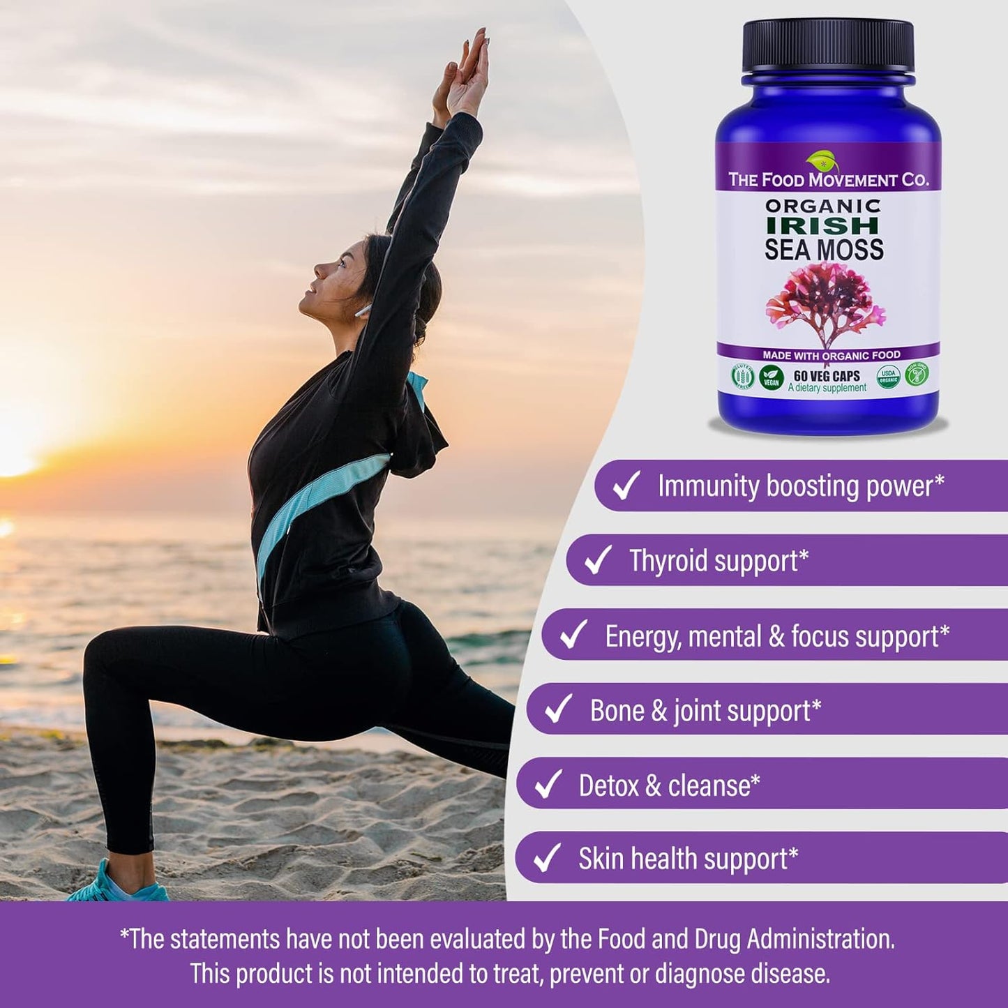 Organic Irish Sea Moss Capsules - Rich in Trace Minerals, Supports Digestion and Immune Health - 60 Count - Espot.com.au