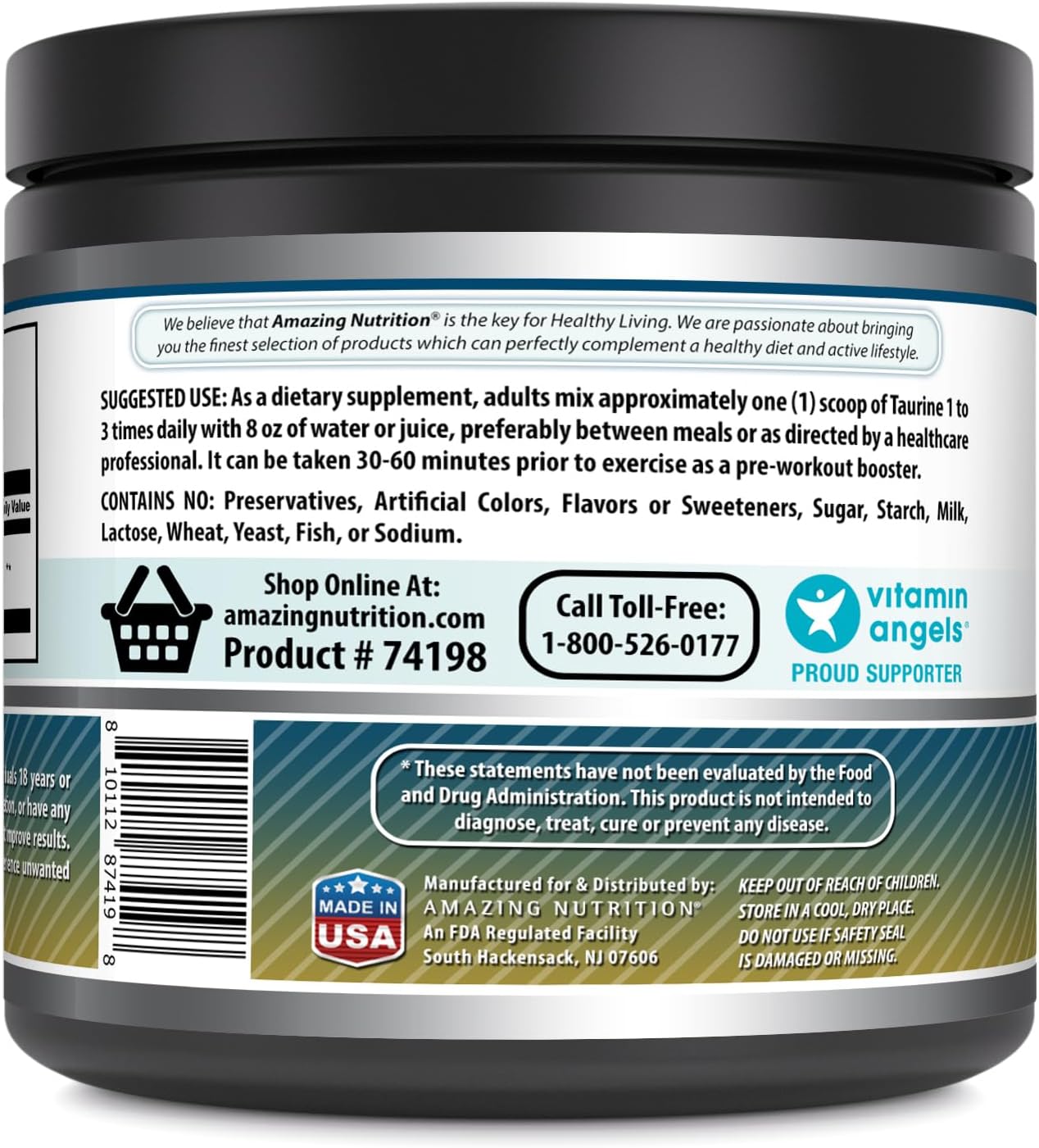 High Quality Non-GMO Taurine Powder Supplement | Gluten Free | Made in USA | 1 Lb (454 Grams) - Espot.com.au