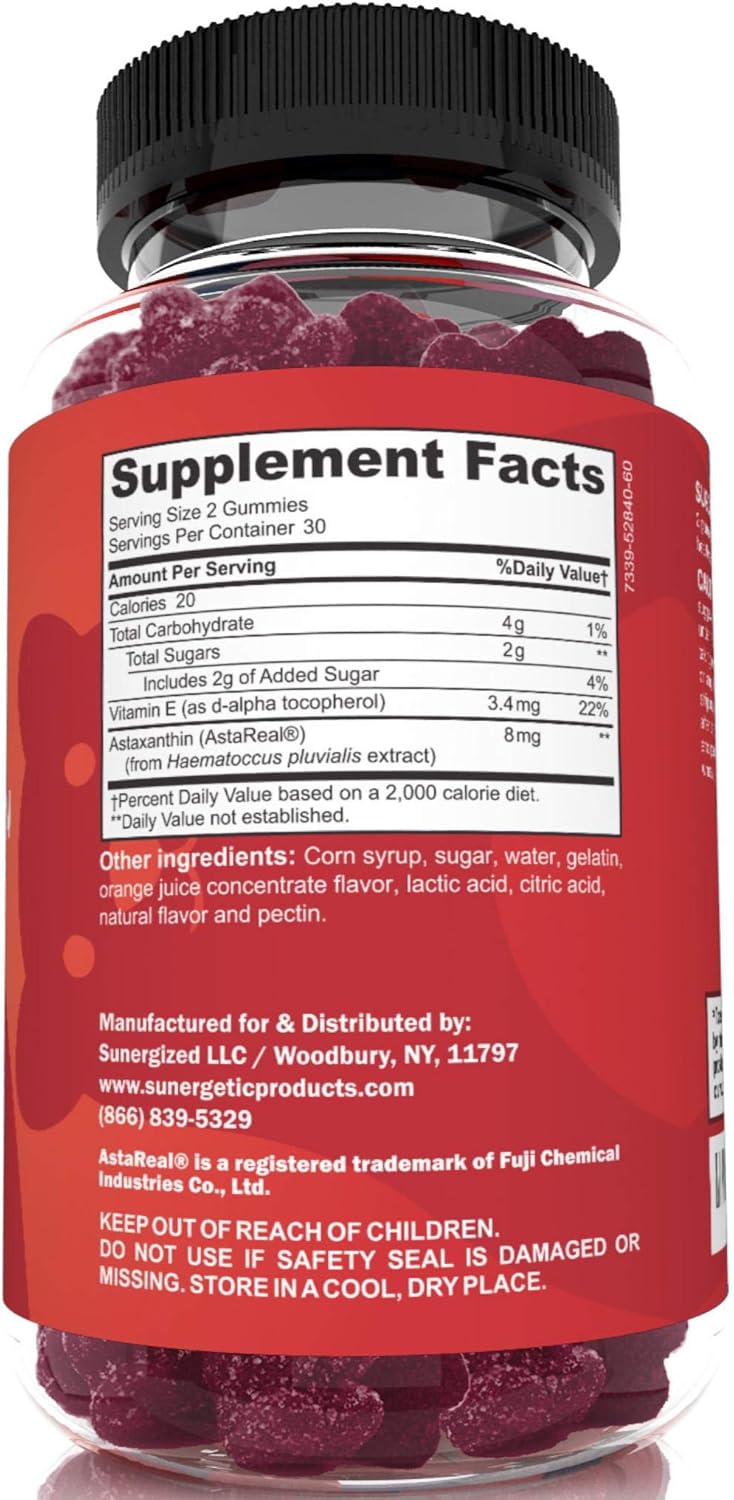 Astaxanthin Gummies with AstaRealĀ® for Skin, Joint, Muscle & Eye Health - 60 Berry Flavored Gummies - 4mg Astaxanthin per Serving - Espot.com.au