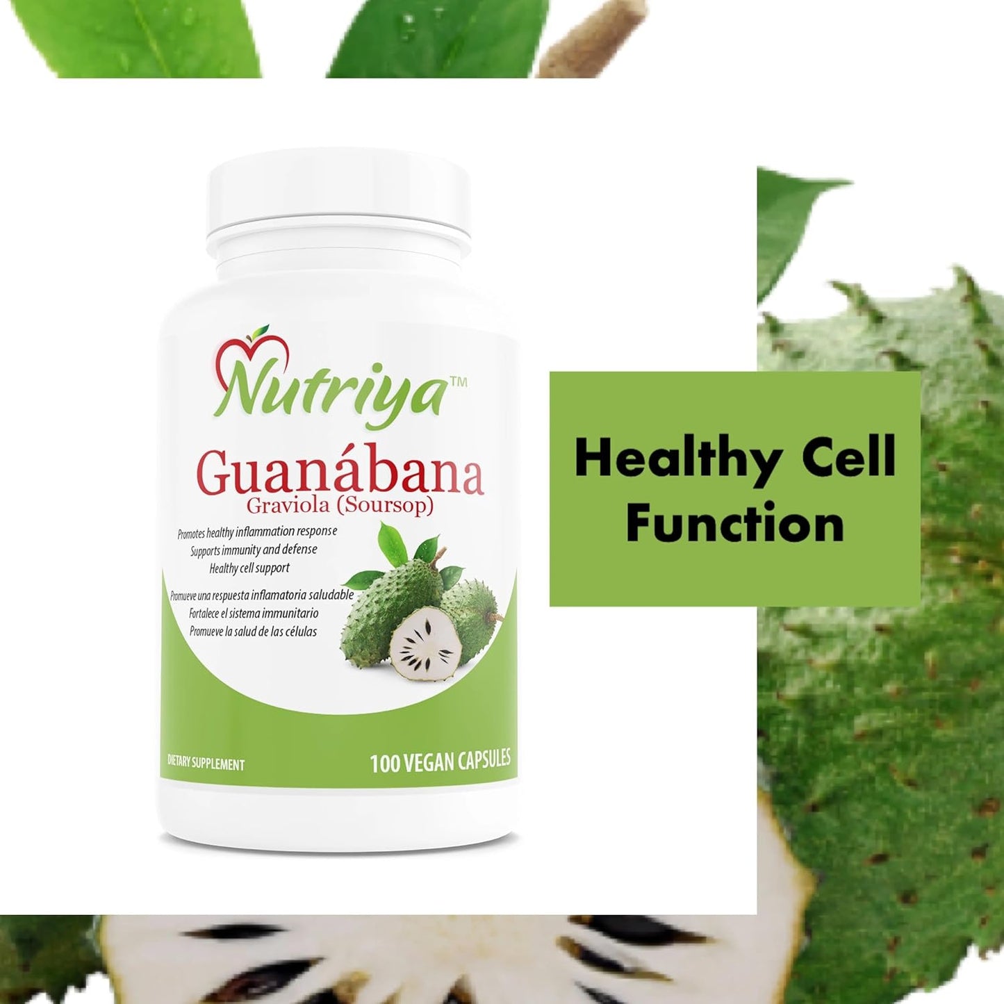 Nutriya Guanábana (Graviola-Soursop) Capsules - Antioxidant for Healthy Cells, Immune System Support - 100 Veg Caps - Espot.com.au