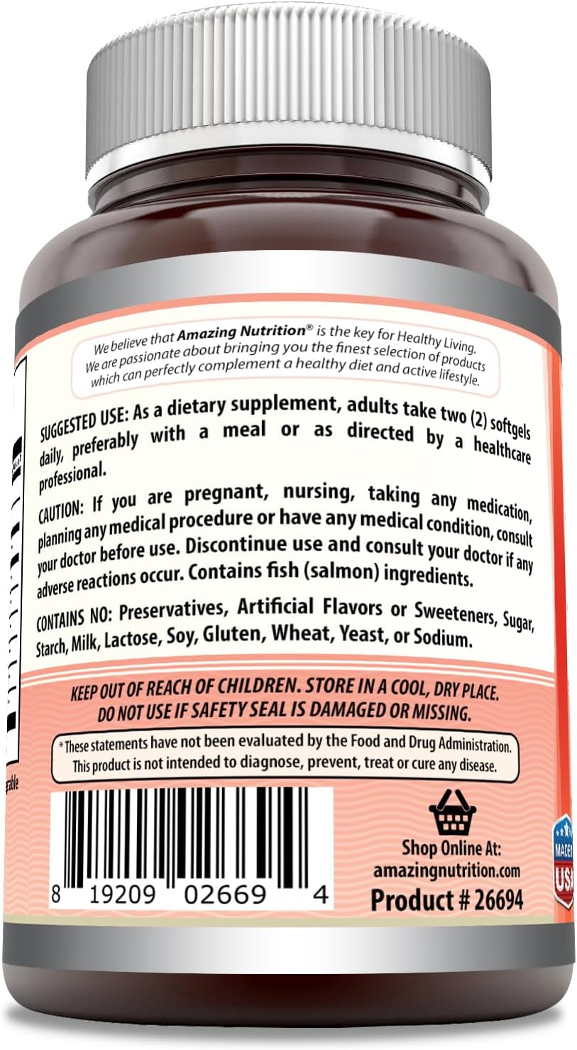 Premium Wild Alaskan Salmon Oil Supplement | 2400 Mg Omega-3, EPA/DHA | 120 Softgels | Non-GMO, Gluten-Free | Made in USA | Amazing Nutrition - Espot.com.au