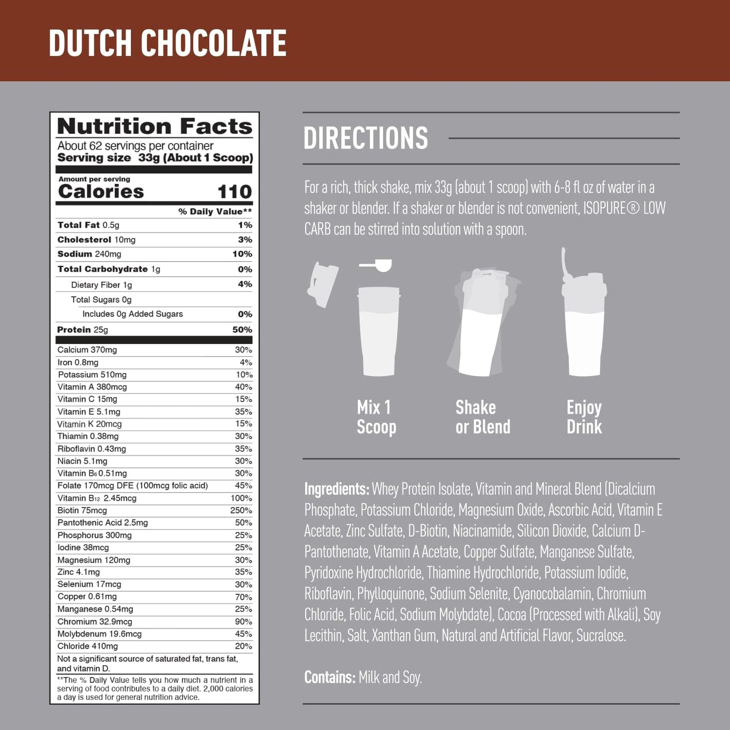 Isopure Low Carb Whey Isolate Protein Powder - Dutch Chocolate Flavor, 25g Protein, 4.5 Lbs - Gluten & Lactose Free with Vitamins - 62 Servings - Espot.com.au