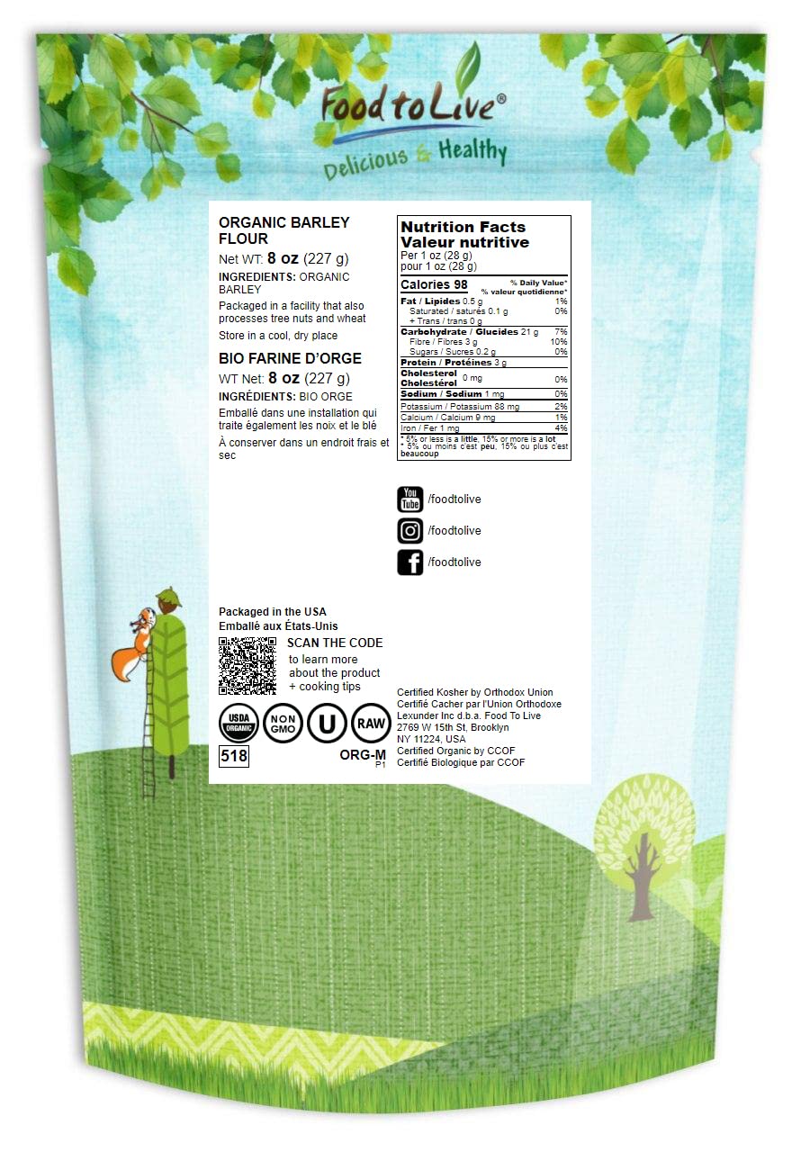 organic-barley-flour-8-oz---non-gmo-stone-ground-whole-hulled-barley---fine-kosher-vegan---bulk-fiber-rich-flour-blend-for-baking---usa-product-2