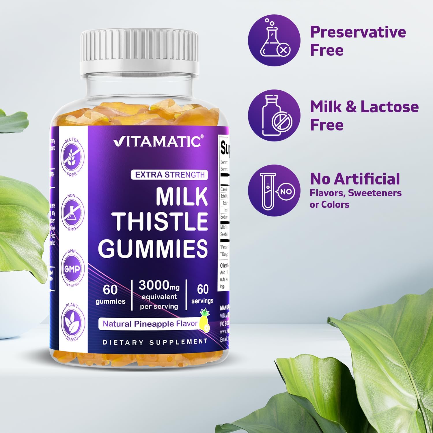2 Pack Milk Thistle Gummies - 3000 mg Equivalent - Liver Detox & Antioxidant - 80% Silymarin - 60 Pectin Gummies - Espot.com.au
