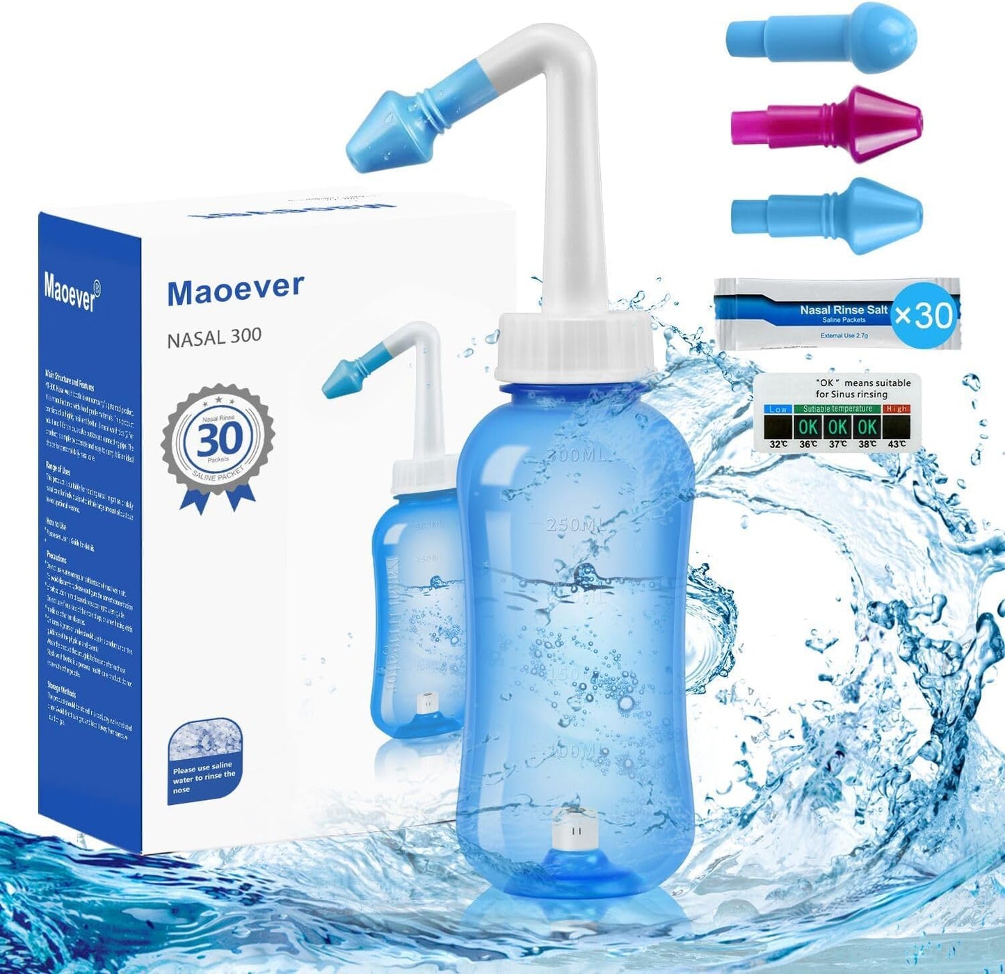 blue-maoever-neti-pot-with-90-salt-packets-for-sinus-rinse---300-ml-nose-wash-cleaner-for-adults-kids---bpa-free---includes-sticker-thermometer-2