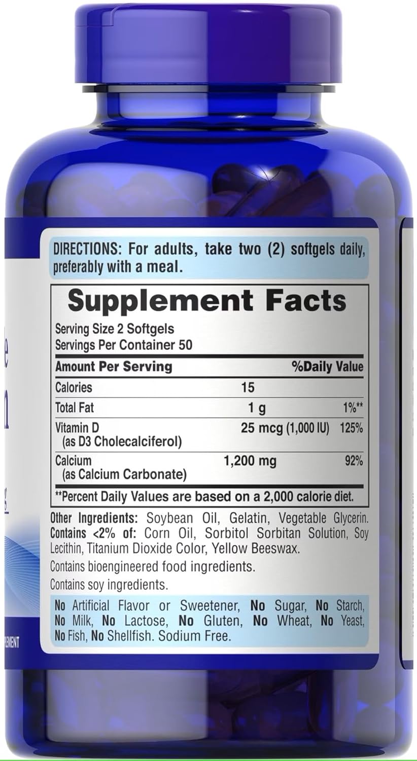 Highly Absorbable Calcium Supplement with Vitamin D for Bone Health - 1200 mg, 100 Softgels - Espot.com.au