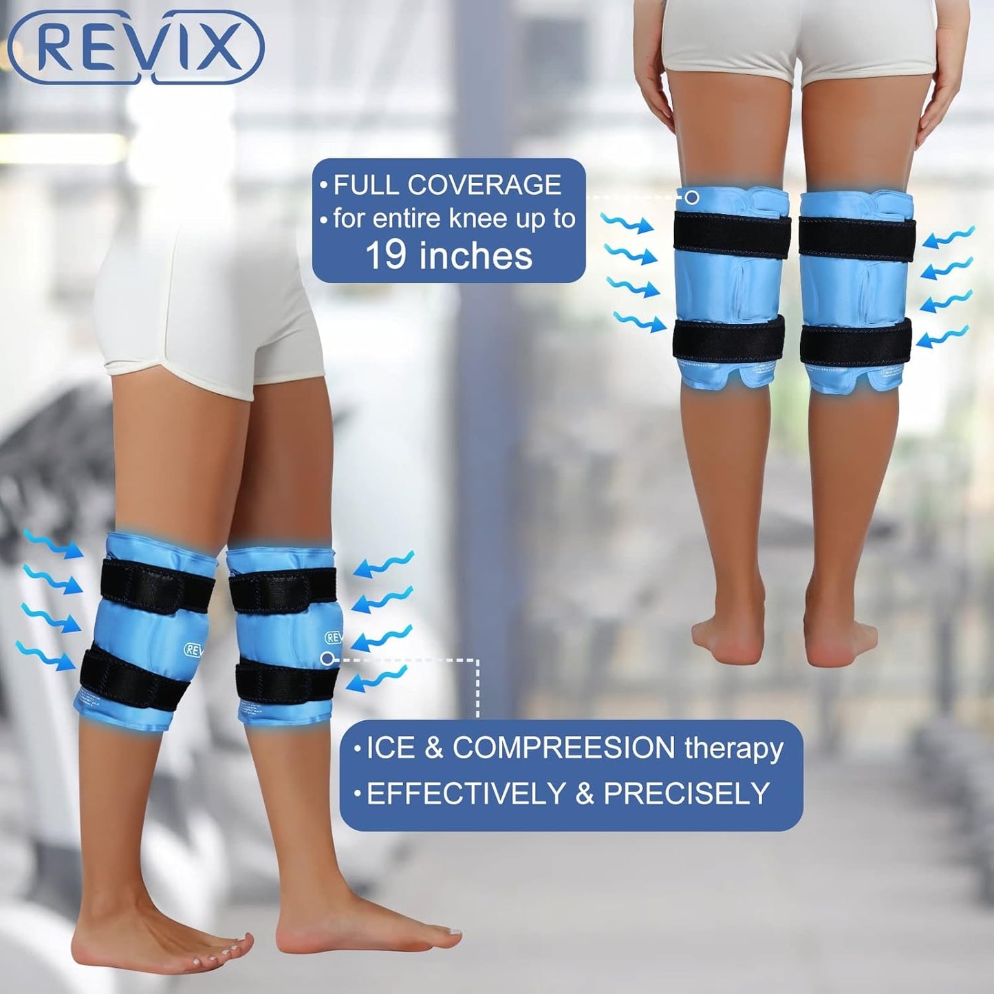 Set of 2 Blue Knee Ice Wrap with Gel Packs for Surgery, Injuries, Arthritis, ACL, and Recovery - REVIX XL - Espot.com.au