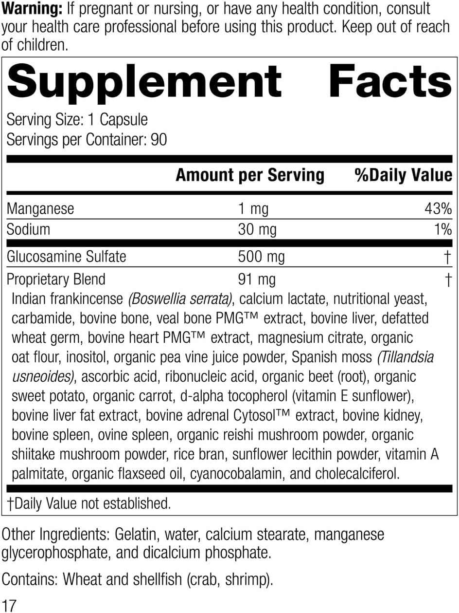 Whole Food Glucosamine Synergy Supplement for Joint Support - 90 Capsules with Cyanocobalamin, Cholecalciferol, Shiitake, Manganese, and Organic Carrots by Standard Process Inc.