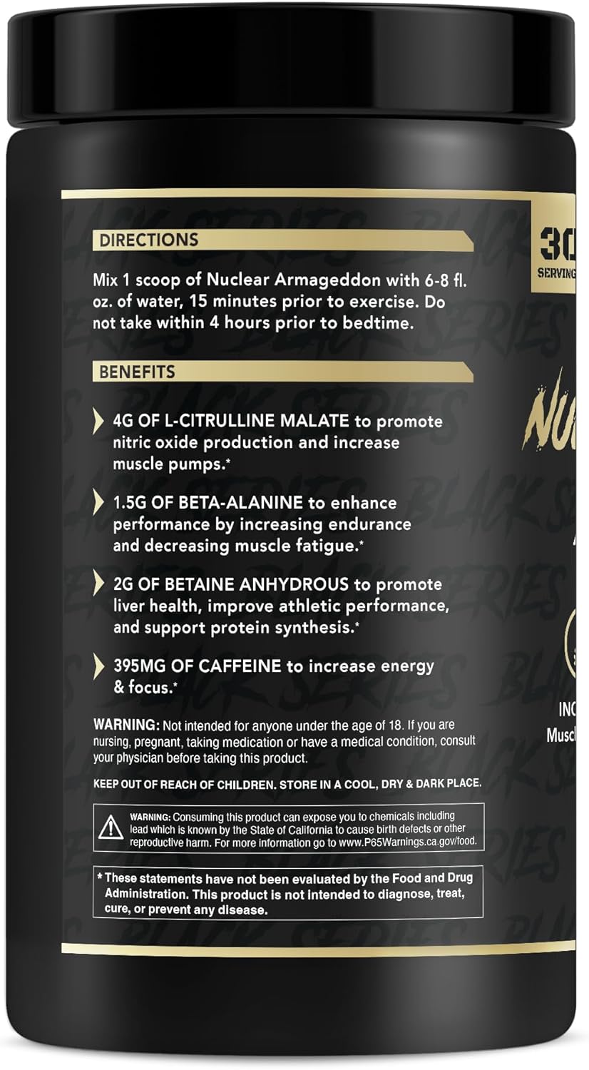 Nuclear Armageddon Pre-Workout Powder - L-Citrulline, Beta Alanine, Caffeine - Orange Juice Flavor - 30 Servings for Men & Women - Espot.com.au