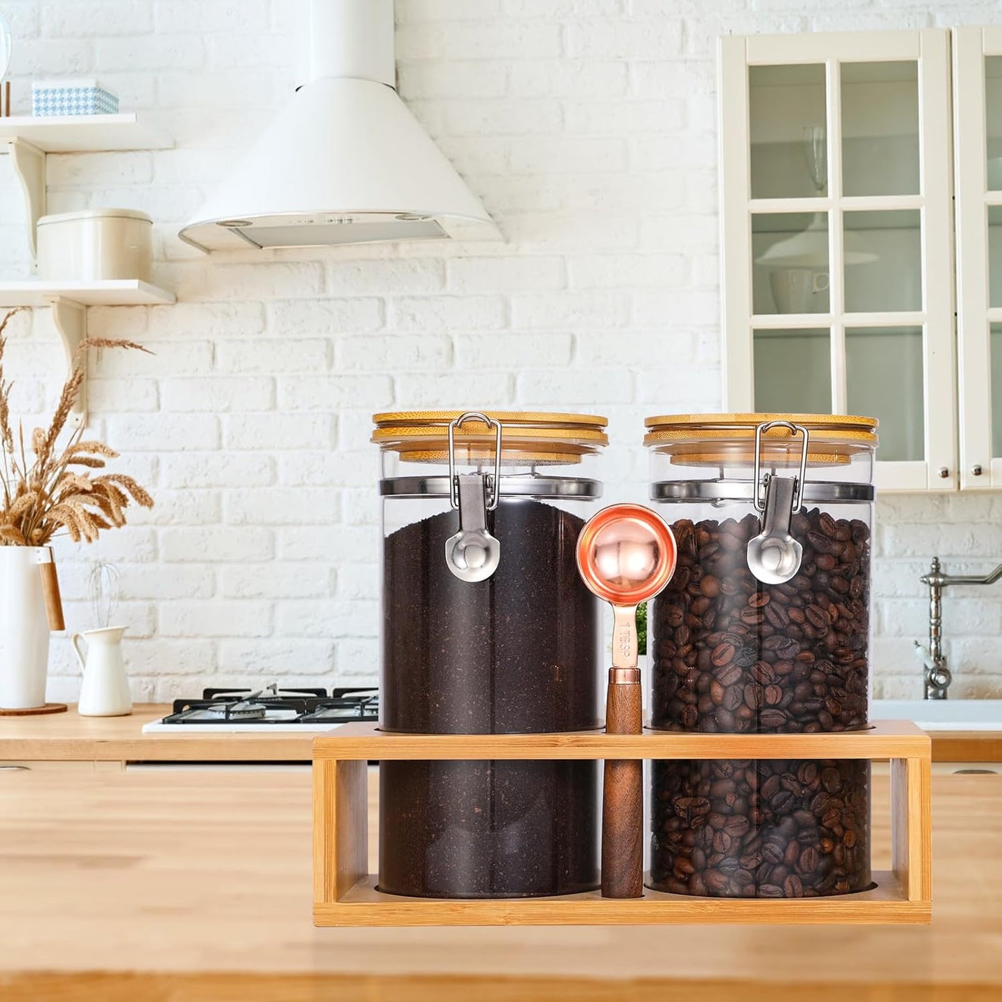 2pcs-49oz-glass-coffee-storage-container-set-with-bamboo-shelf---airtight-sealed-coffee-bean-jars-with-clamp-lid-measuring-spoon---kitchen-pantry-canisters-for-ground-coffee-sugar-tea-flour-8