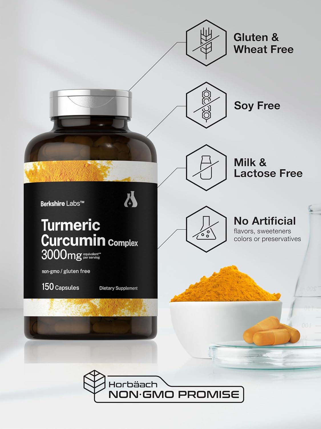 Berkshire Labs Turmeric Curcumin 3000mg Capsules with Black Pepper Extract - Non-GMO, Gluten Free Herbal Supplement - Espot.com.au