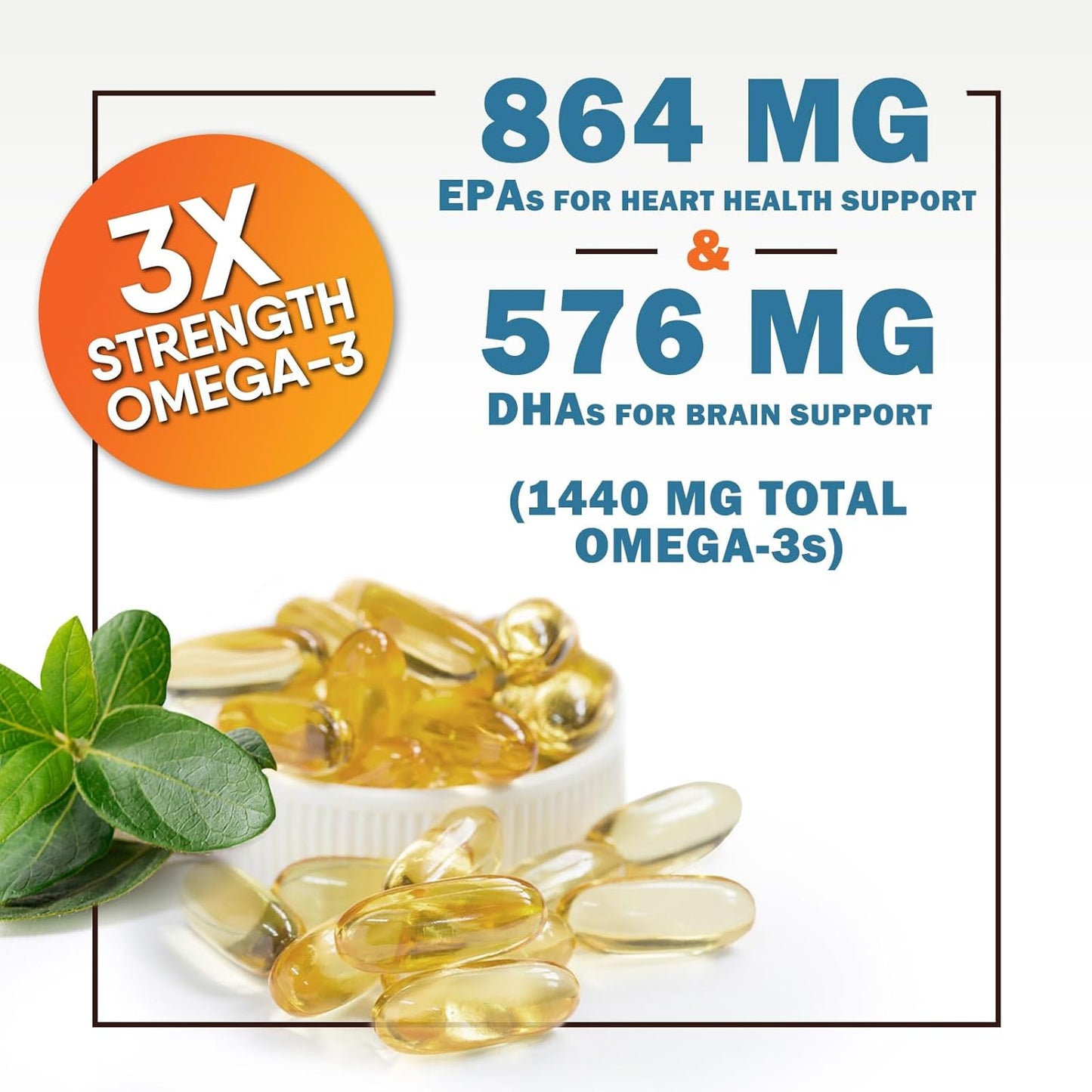 180 Nature's Nutrition Triple Strength Omega-3 Fish Oil Softgels, 2400mg, EPA & DHA for Brain & Heart Health, Omega-3 Supplement - Espot.com.au