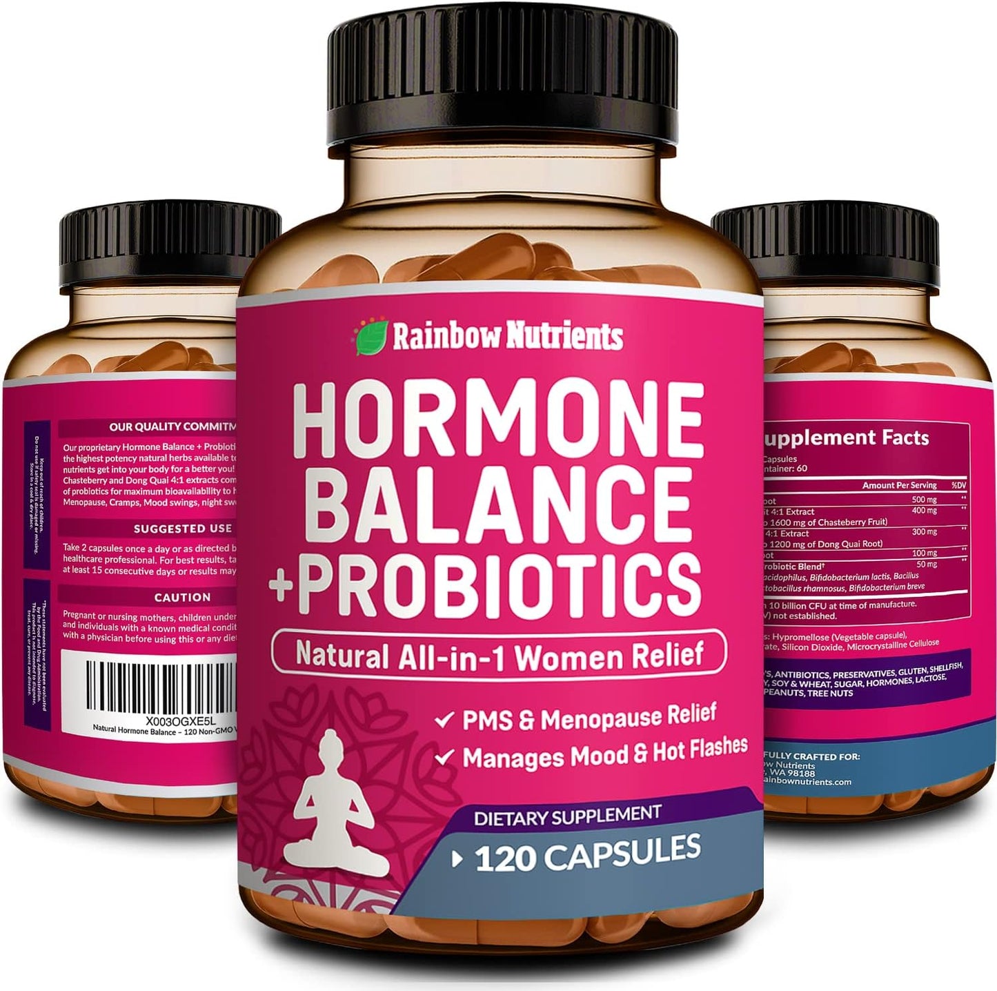 2 Pack Hormone Balance and Probiotics for Women - Natural Menopause Relief with Chasteberry, Dong Quai, Black Cohosh - Non GMO - 240 V Capsules - Espot.com.au