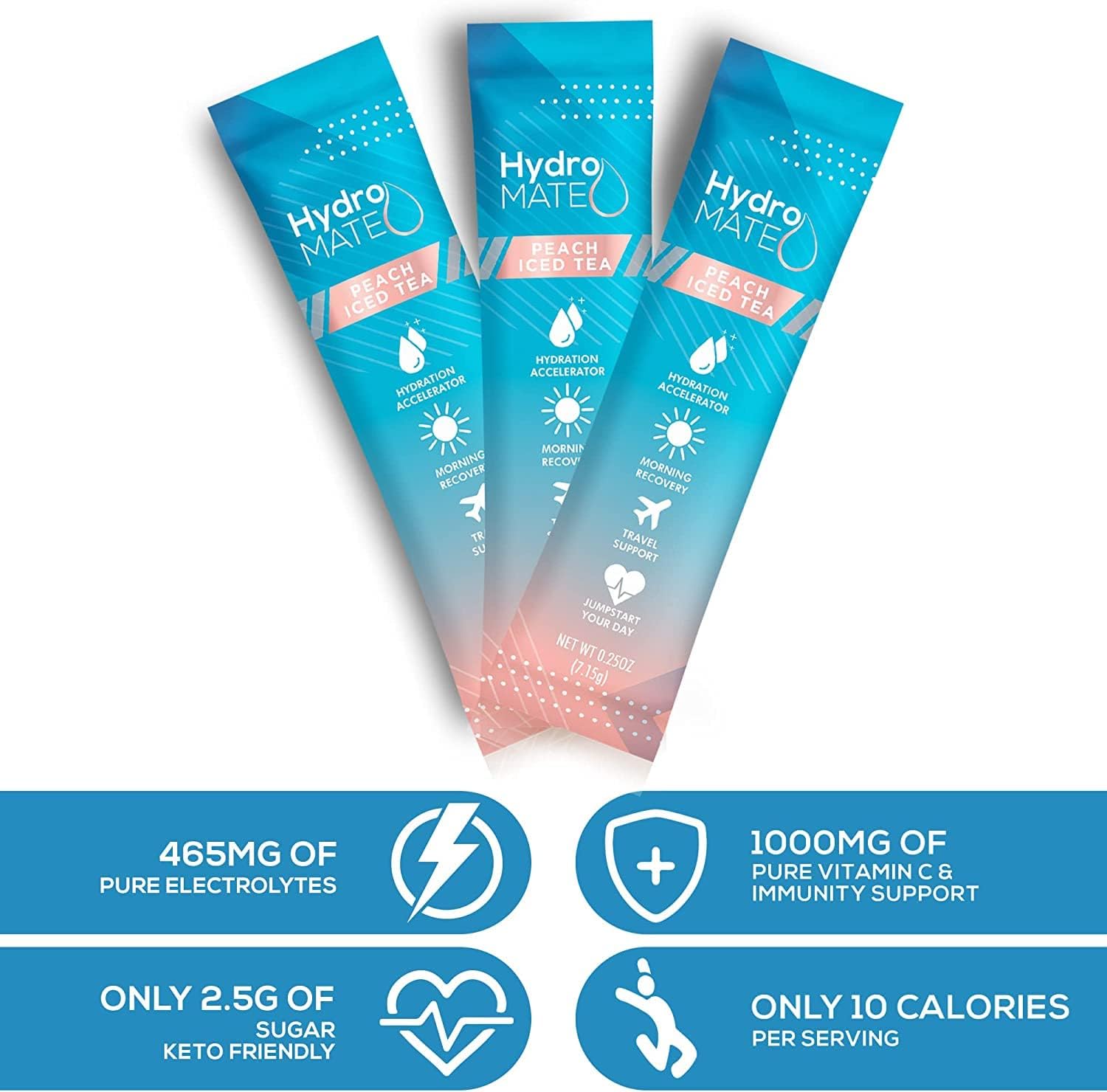hydromate-electrolytes-powder-peach-tea---16-count-instant-hydration-packets-with-vitamin-c---low-sugar-fast-party-recovery-packets-7