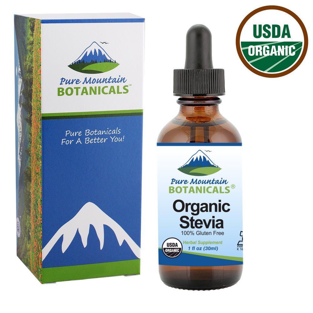 Organic Liquid Stevia Sweetener - Alcohol-Free & Kosher, Sugar Substitute Drops in 1oz Glass Bottle by Pure Mountain Botanicals - Espot.com.au