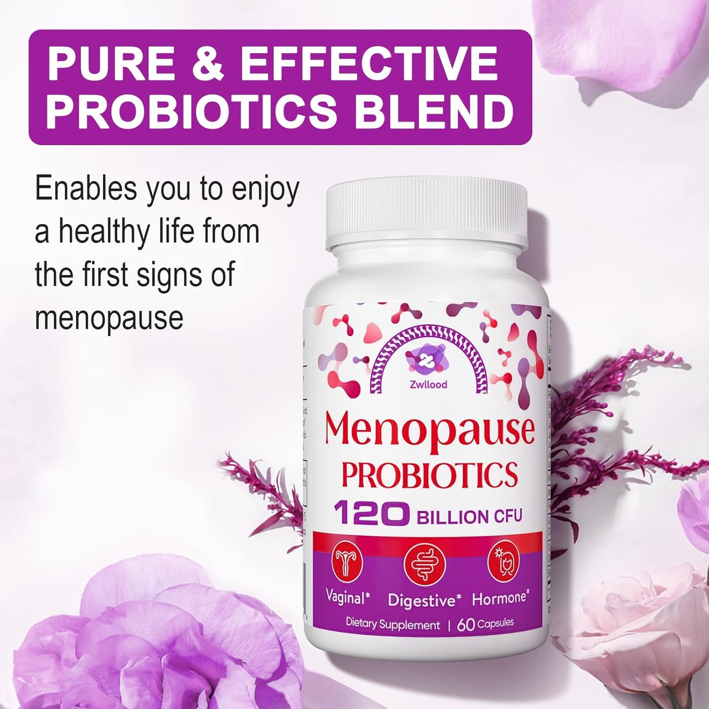 All-Natural Menopause Probiotic Supplements - 120 Billion CFU for Hot Flashes, Night Sweats, Mood Swings - 300 Capsules - Zwllood - Espot.com.au