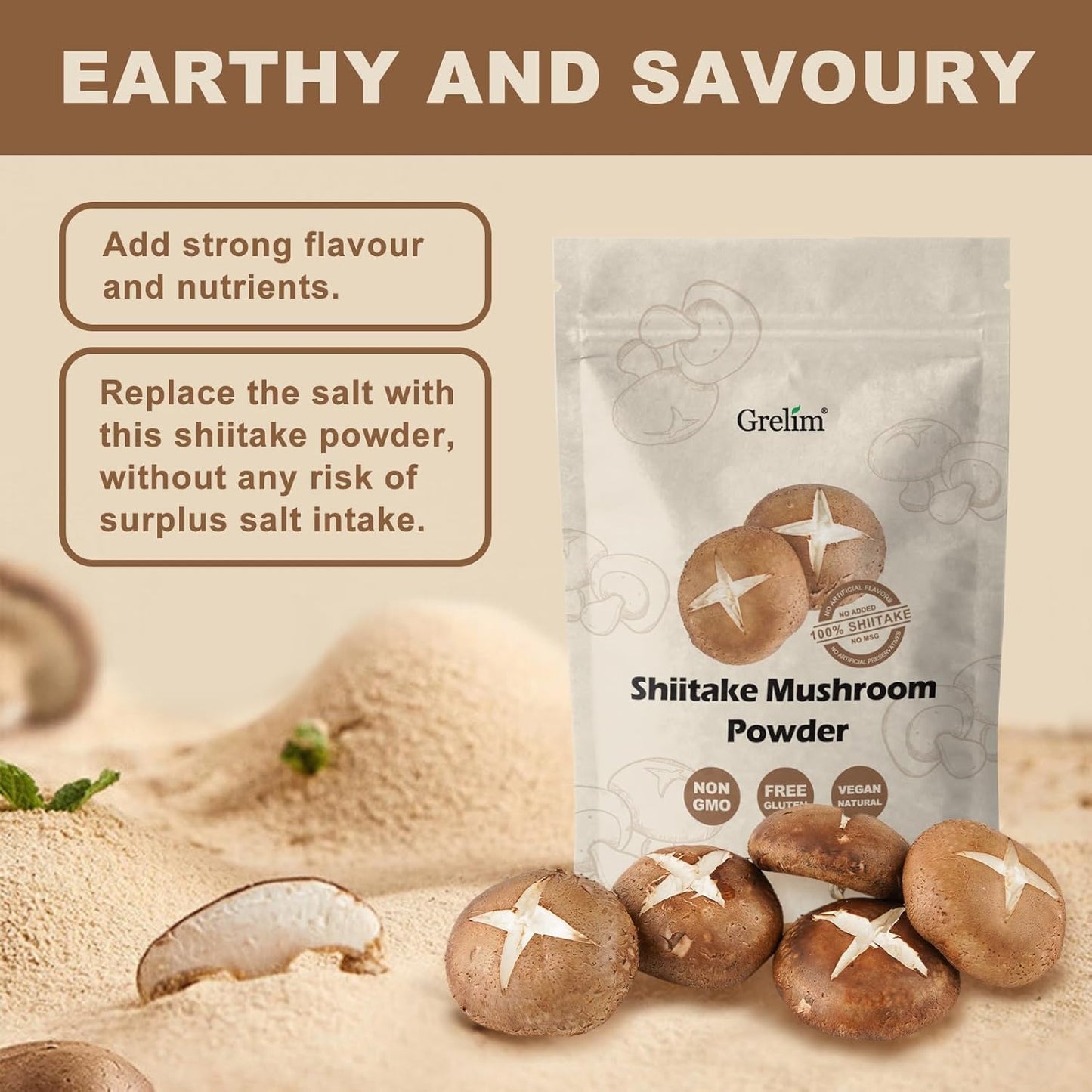Shiitake Mushroom Powder 8 Oz - Gluten-Free, Non-GMO, No Additives - Ideal for Sauce, Soup, Mushroom Coffee - 227g - Espot.com.au
