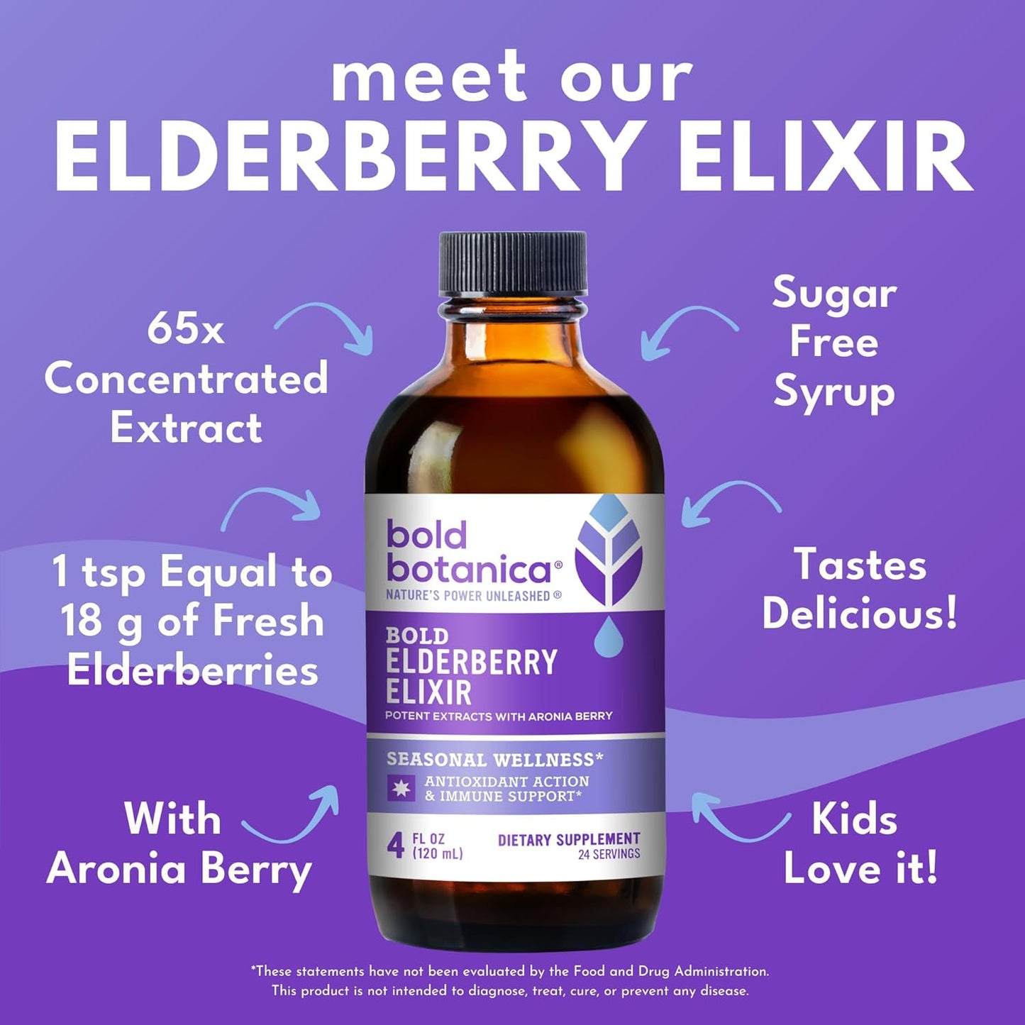 65x Concentrated Elderberry Elixir with Aronia Berry for Immune Support - 4 Fl. Oz - Kid Friendly & Sugar-Free - Espot.com.au