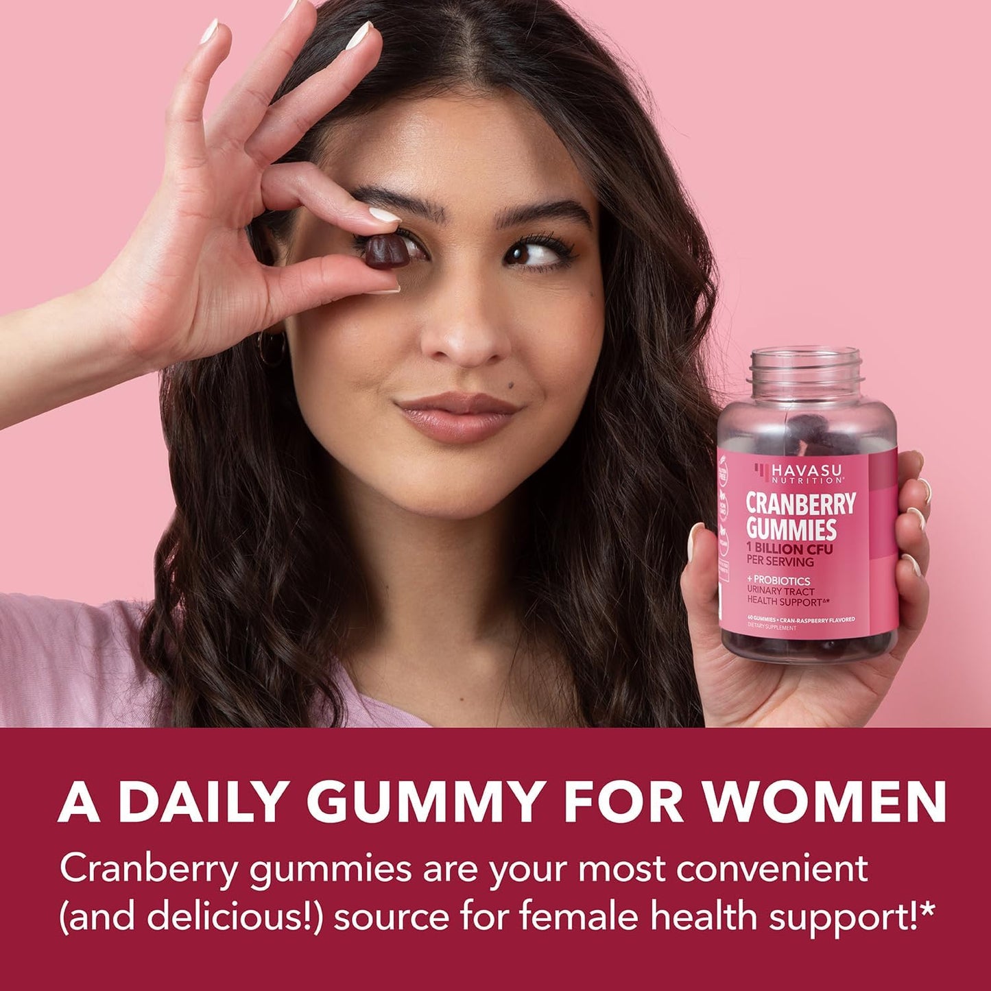 Women's Probiotic Cranberry Gummies - Supports Urinary Tract Health & pH Balance - 1 Billion CFU of Lactobacillus - Bladder & Vaginal Wellness - Cran-Raspberry Flavor - 60 Count - Espot.com.au
