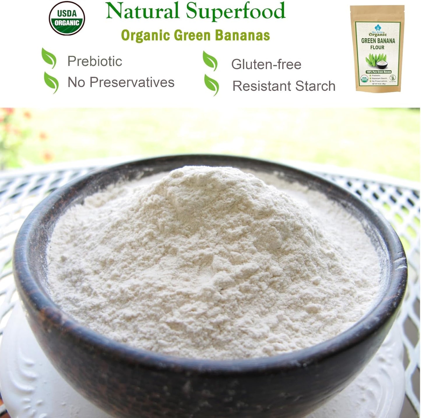 Organic Green Banana Powder - Blue Orchid Superfood Prebiotic Smoothie Flour - Gluten-Free Grain-Free Baking Substitute - 14 OZ - Espot.com.au