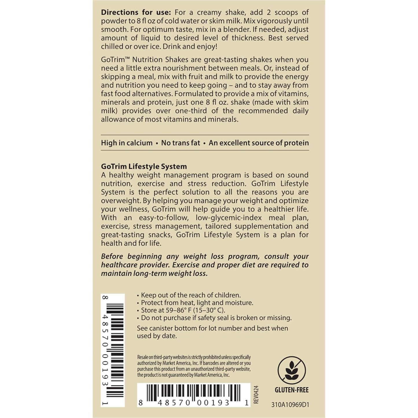 Creamy Vanilla TLS GoTrim Nutrition Shake - High Protein & Fiber, Meal Replacement, Gluten-Free, No Added Sugar, Ready to Drink - 14 Servings - Espot.com.au