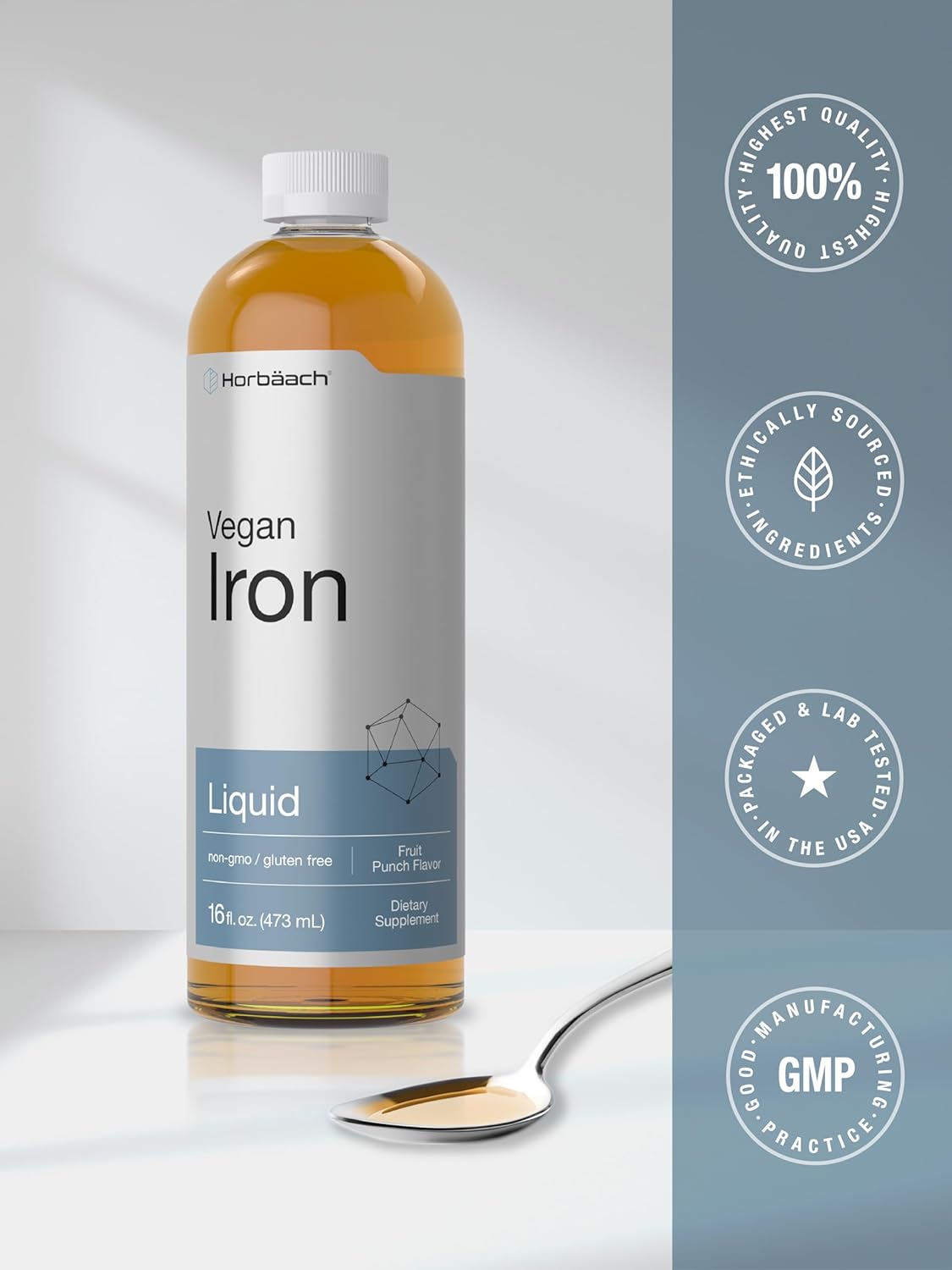 16 Fl Oz Horbäach Iron Supplement Liquid - Vegan & Vegetarian Formula - Non-GMO, Gluten Free - Boost Energy & Immune Support - Espot.com.au